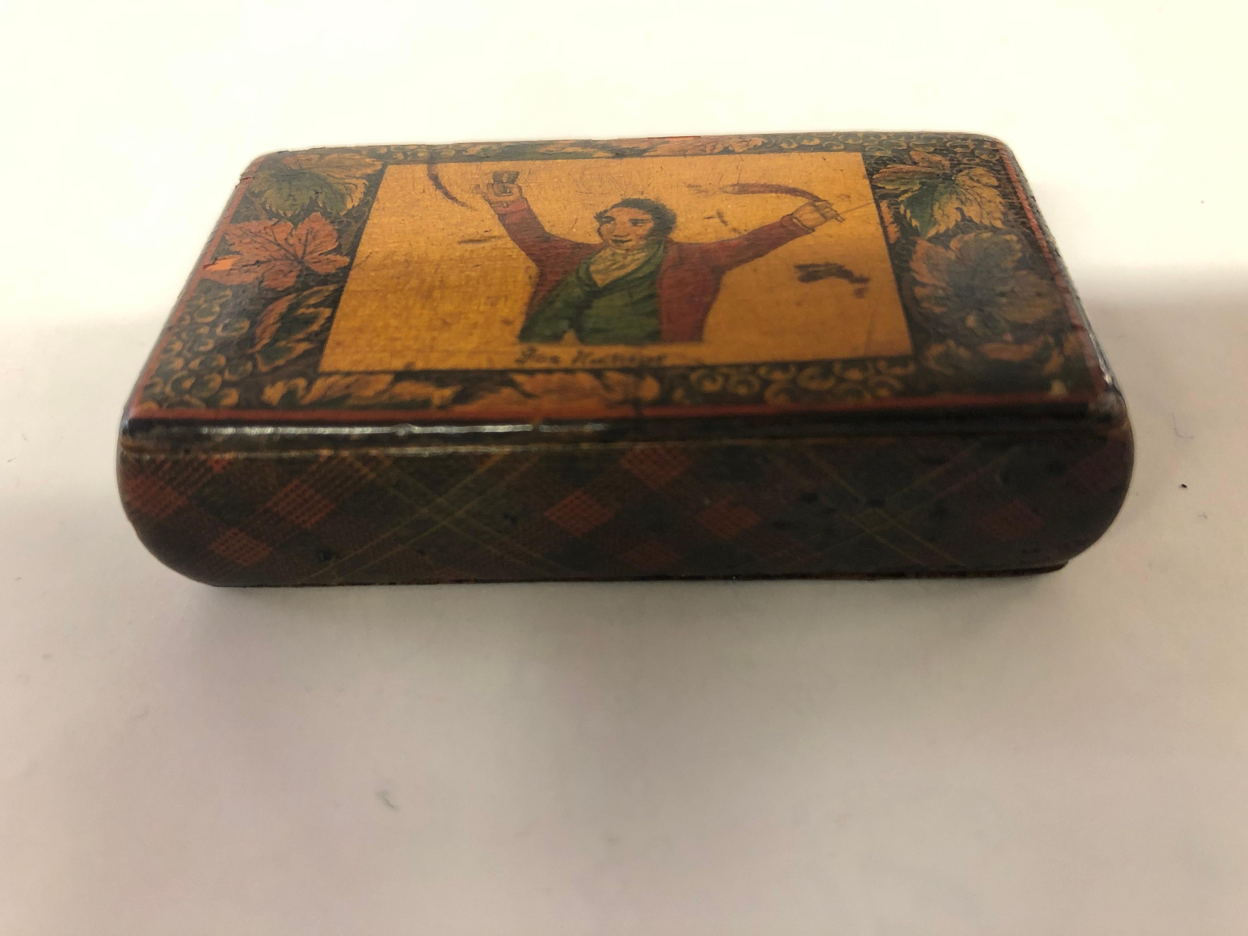 Hand-Painted Antique Scottish Hand Decorated Rare Tartan-Ware Wooden Snuff Box