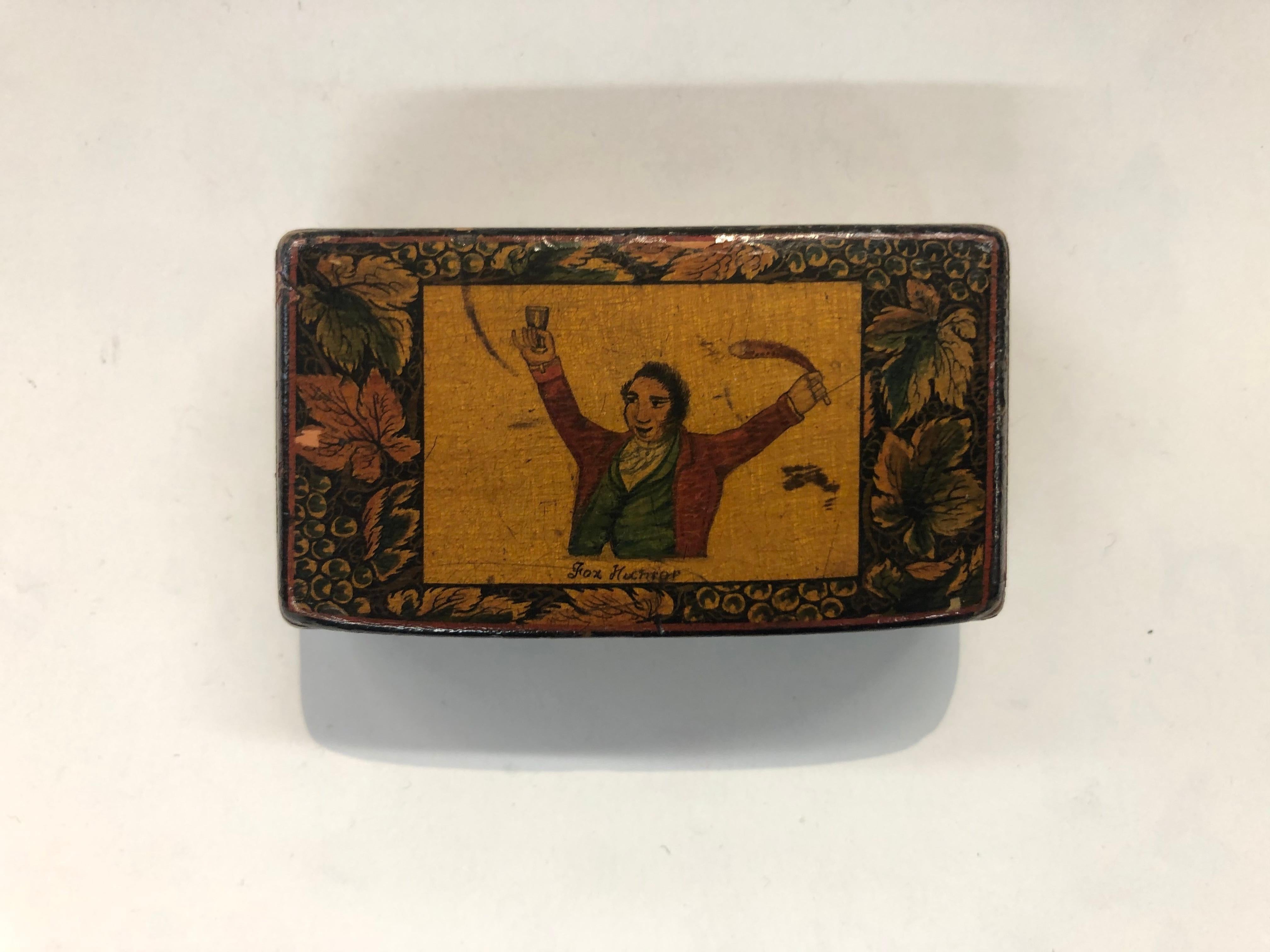 Antique Scottish Hand Decorated Rare Tartan-Ware Wooden Snuff Box In Good Condition In Charleston, SC