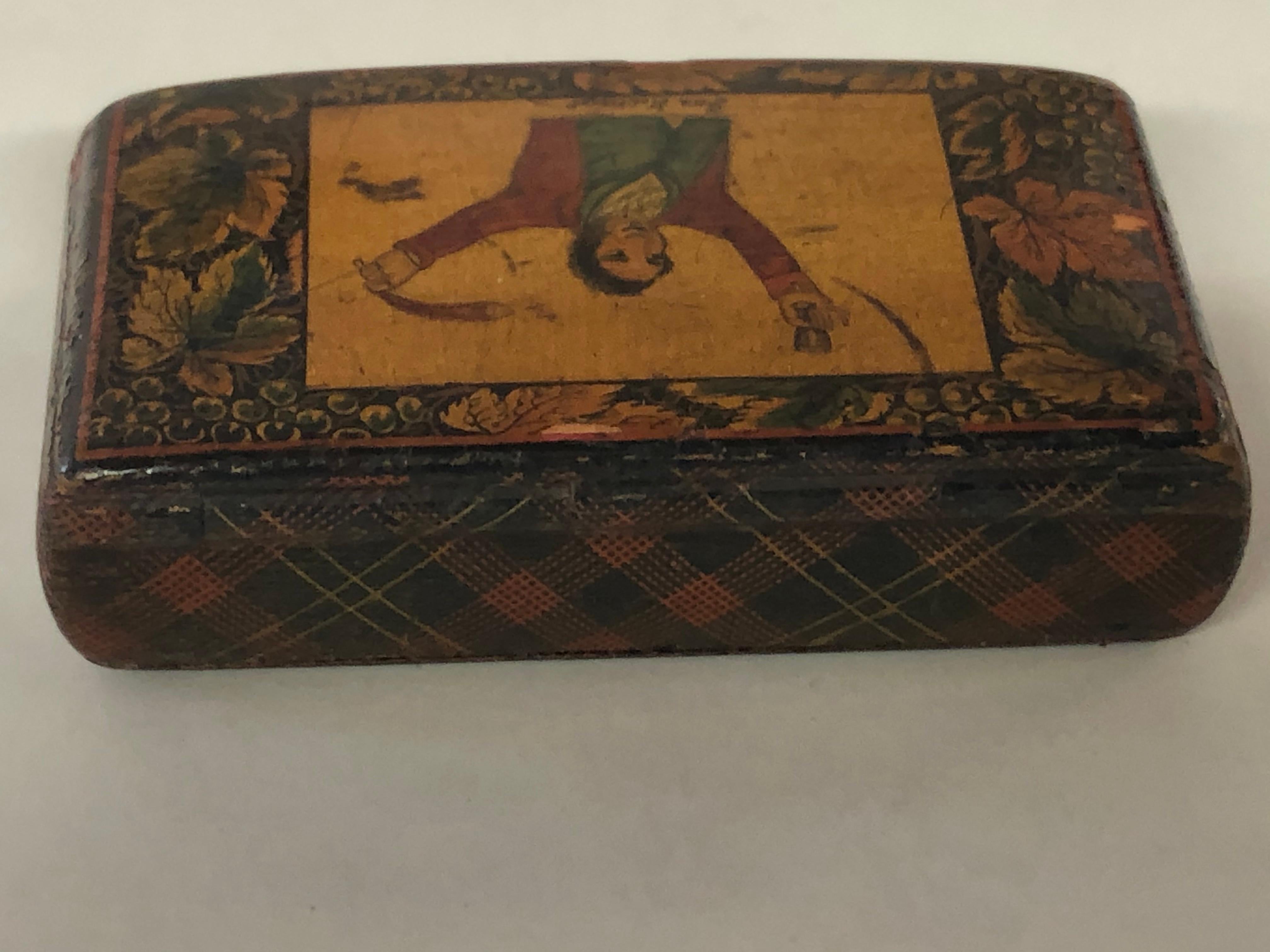 Antique Scottish Hand Decorated Rare Tartan-Ware Wooden Snuff Box 4