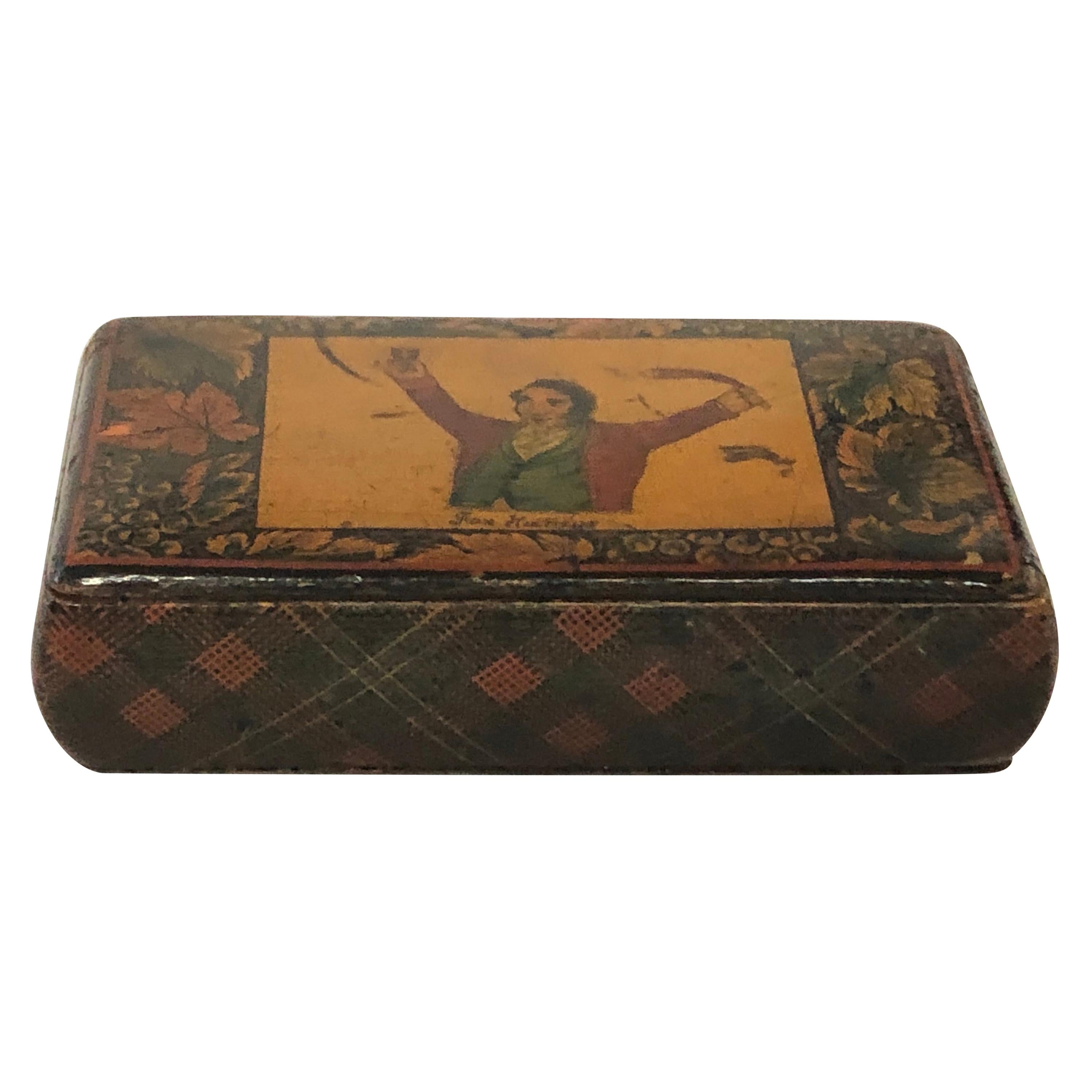 Antique Scottish Hand Decorated Rare Tartan-Ware Wooden Snuff Box