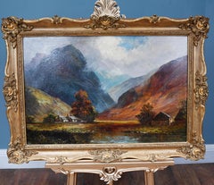 Antique Scottish Highlands Oil Painting Mountains Francis E Jamieson