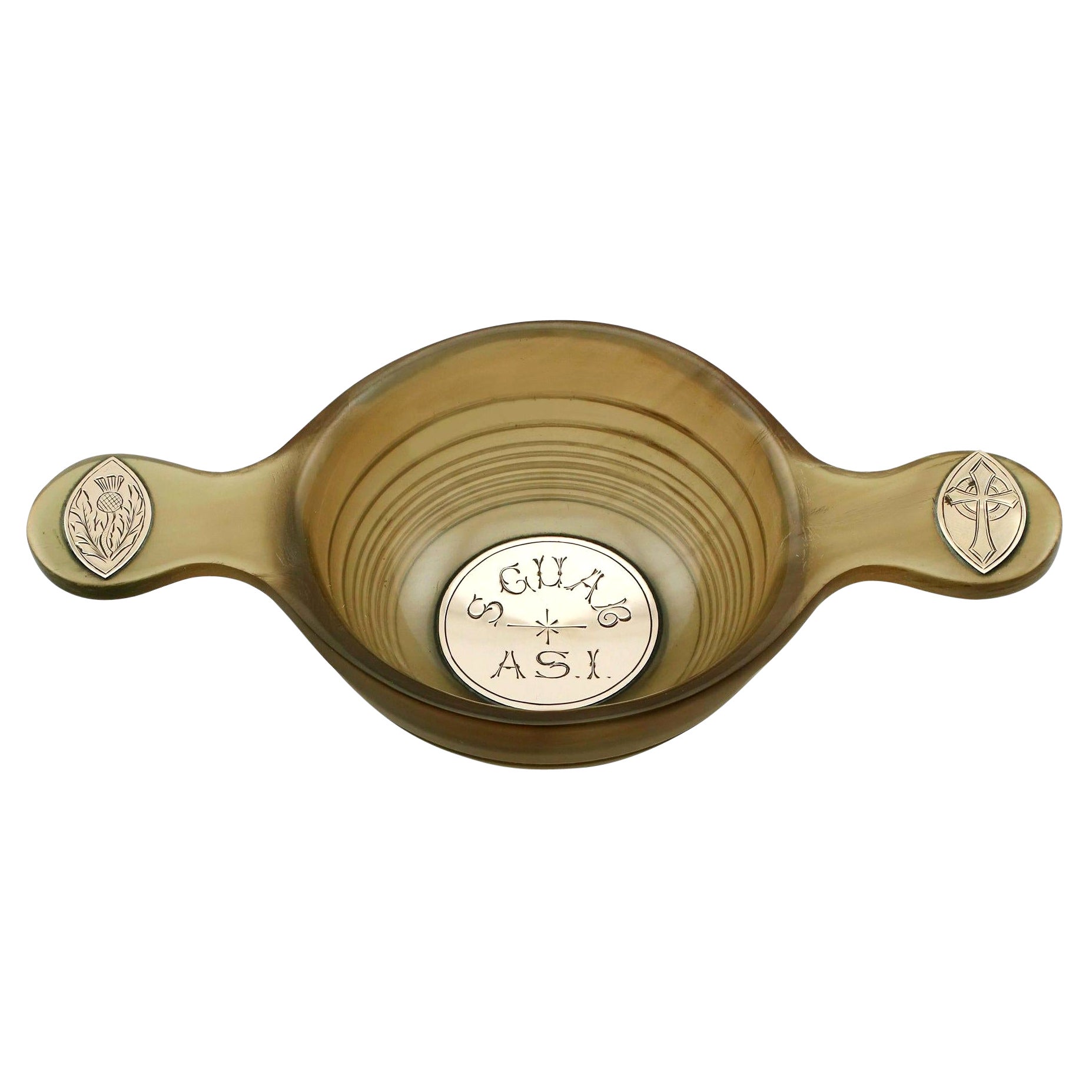 Antique Scottish Horn and Yellow Gold Quaich, circa 1890