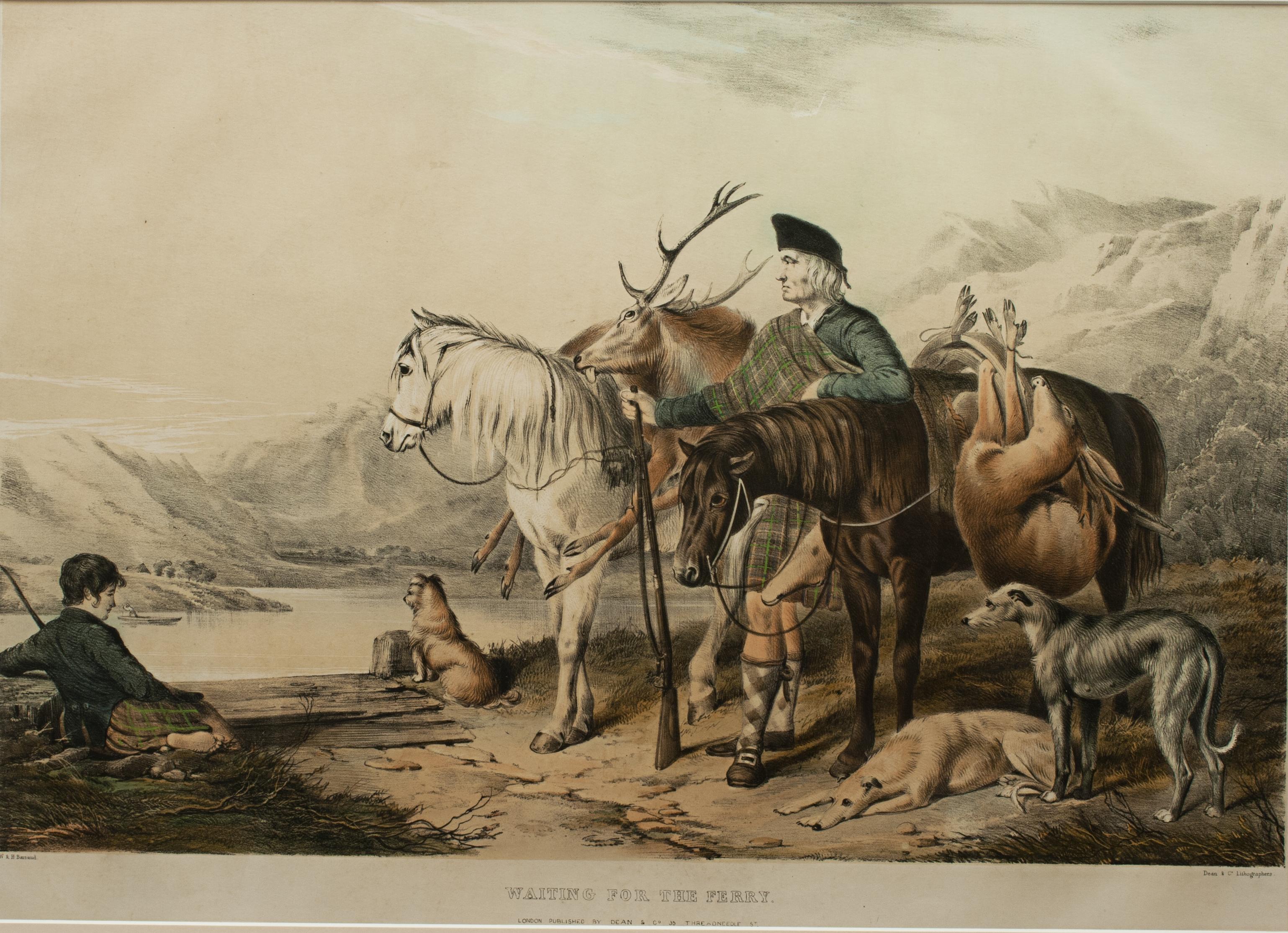Antique Scottish Hunting Scenes, Pair of Highland Lithographs, Perthshire Forest For Sale 4