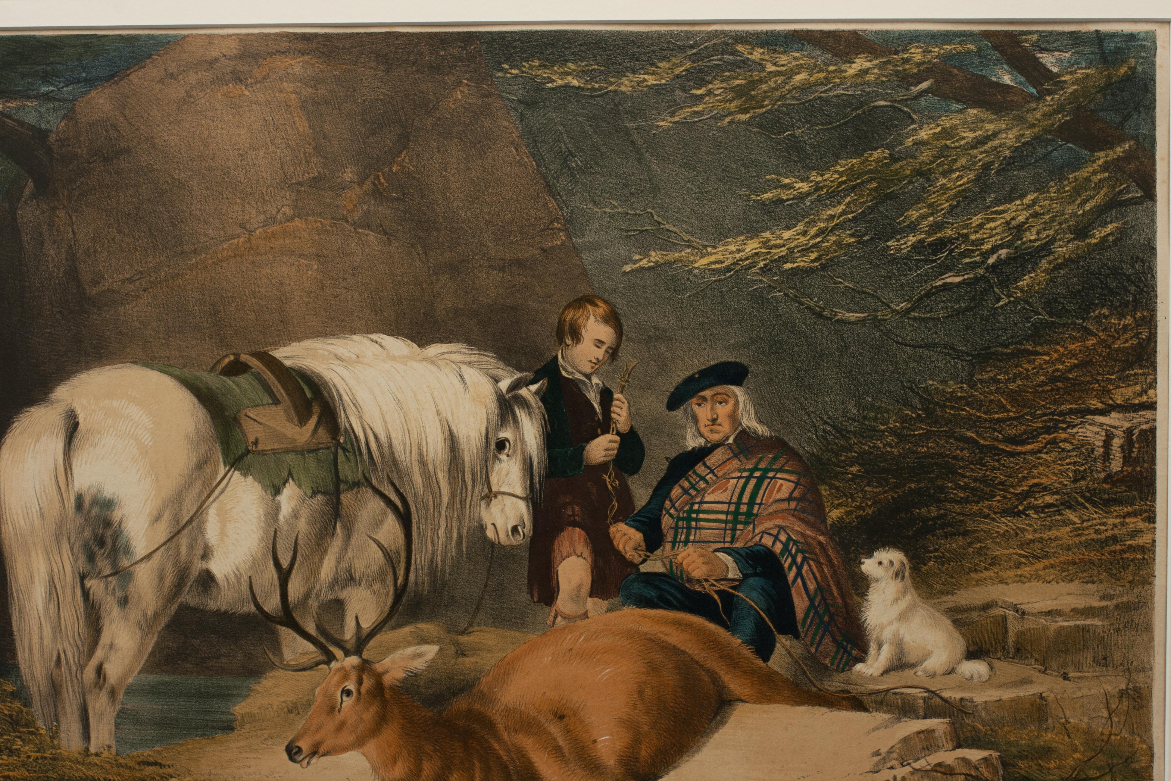 Paint Antique Scottish Hunting Scenes, Pair of Highland Lithographs, Perthshire Forest For Sale