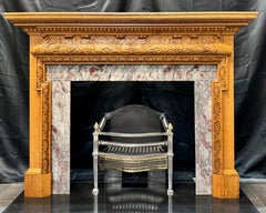 Antique Scottish Oak Georgian Manner Carved Wood Fireplace Surround.