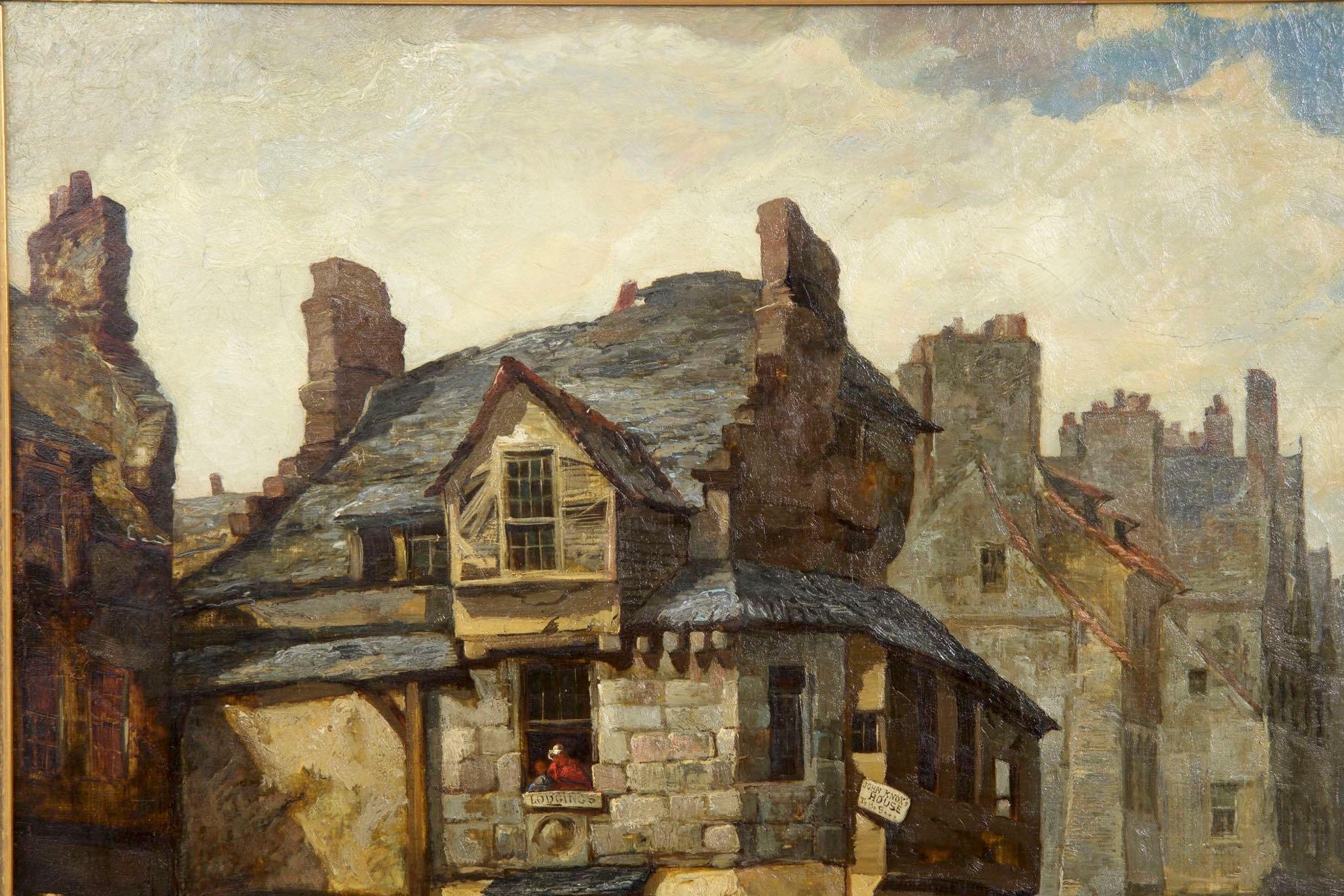 Romantic Antique Scottish Oil Painting of John Knox House, circa 1840-1860