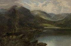 Large Scottish Highlands Loch Landscape, 19th century Victorian Oil Painting