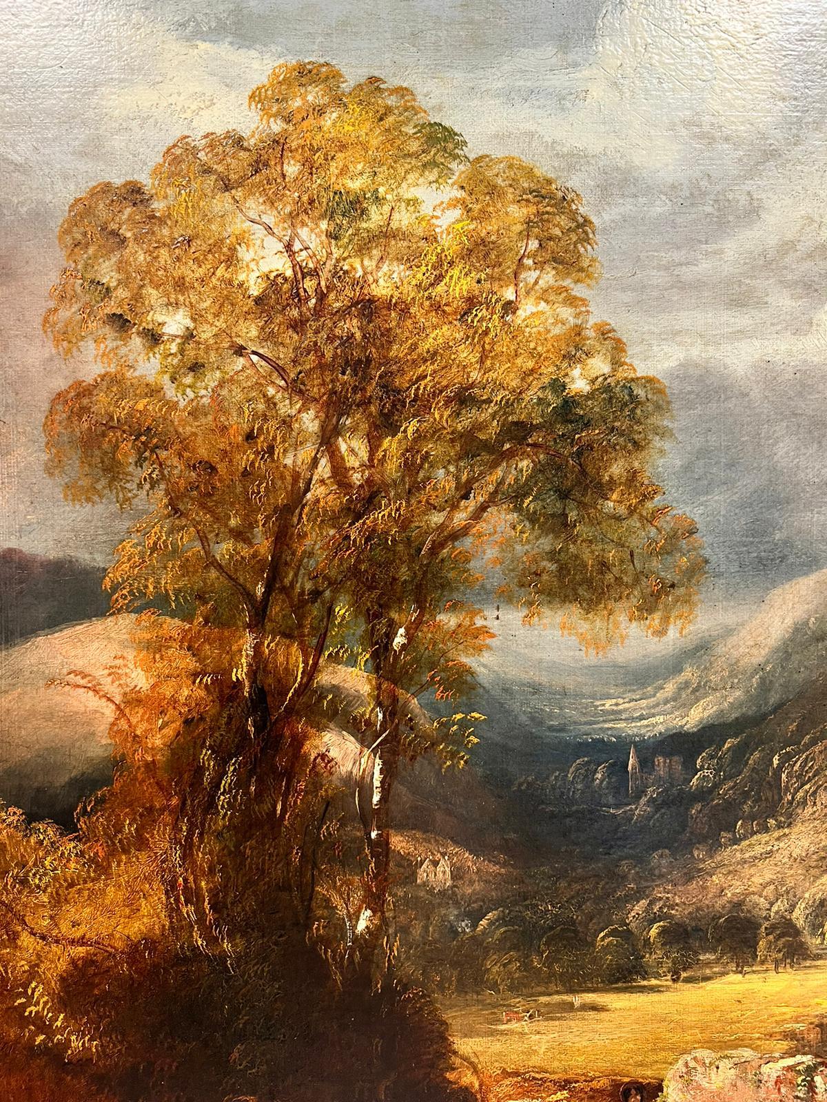 Very Large Scottish Landscape Figure Walking in Highland Valley, 19th C Oil  - Victorian Painting by Antique Scottish