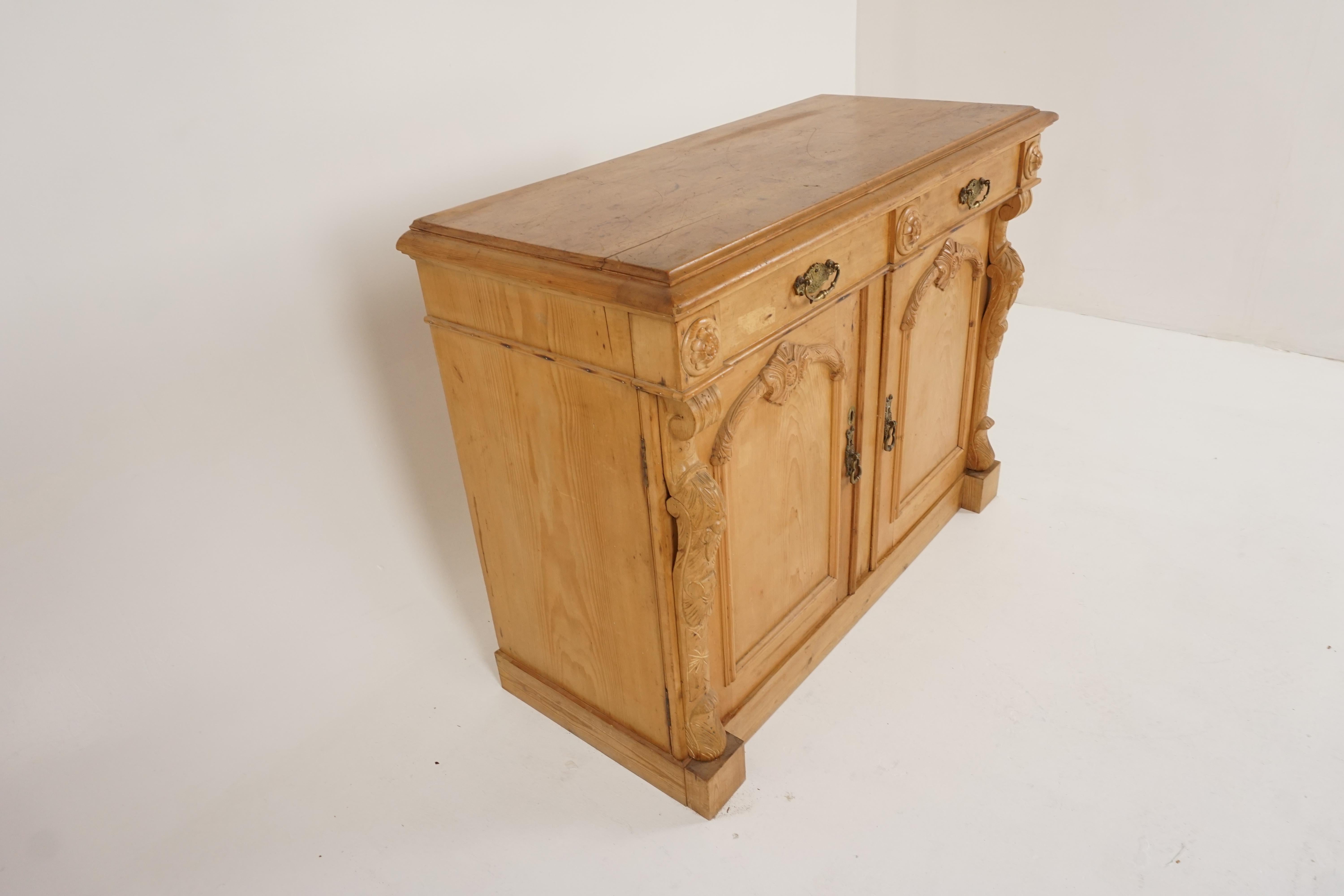 Antique Scottish Pine Farmhouse Kitchen Sideboard Cupboard, Scotland 1880, B2133 In Good Condition In Vancouver, BC