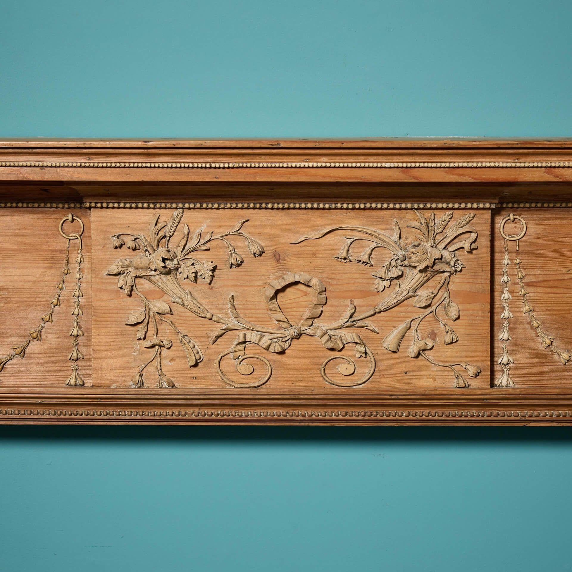 Georgian Antique Scottish Pine Robert Adam Style Fire Surround For Sale