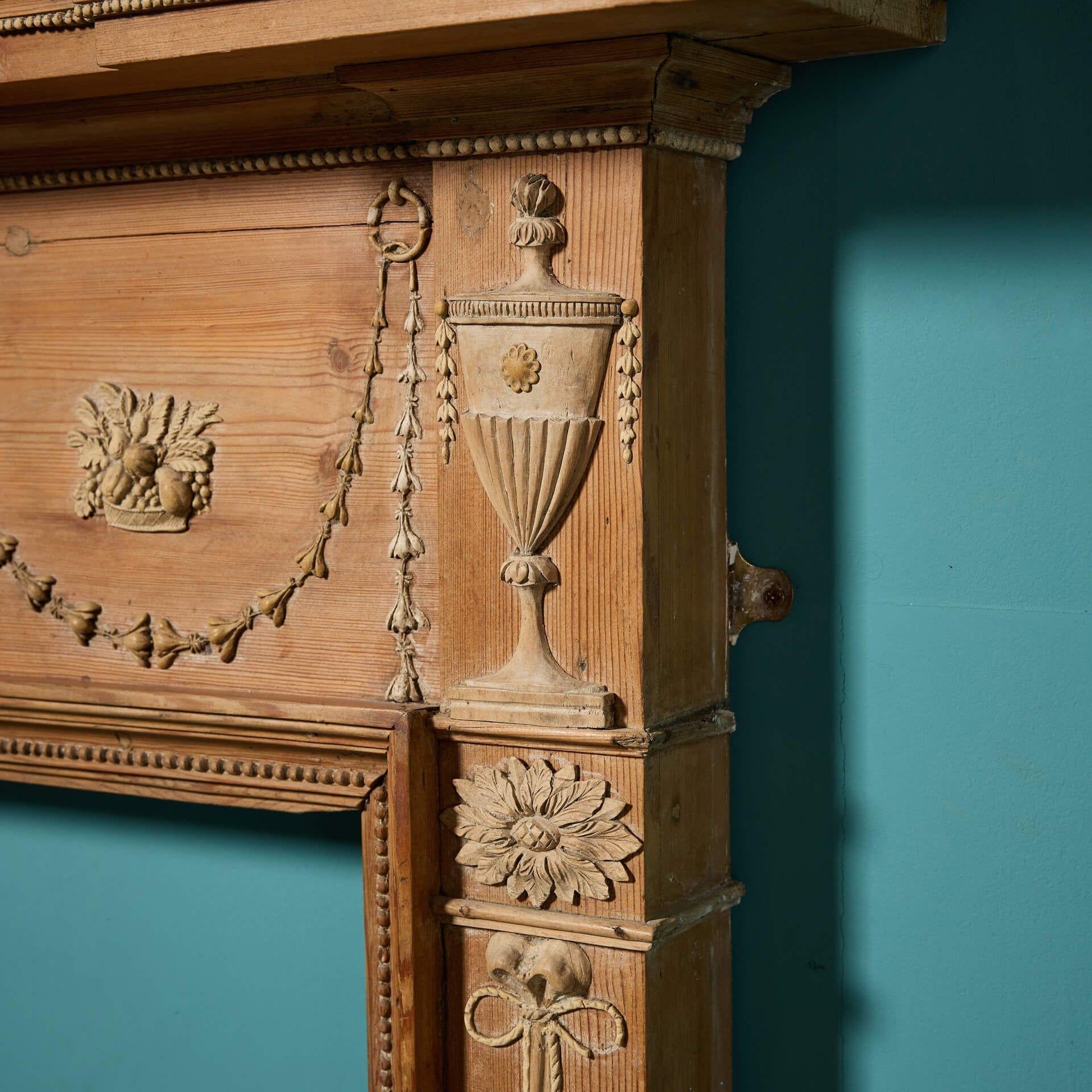Antique Scottish Pine Robert Adam Style Fire Surround In Fair Condition For Sale In Wormelow, Herefordshire