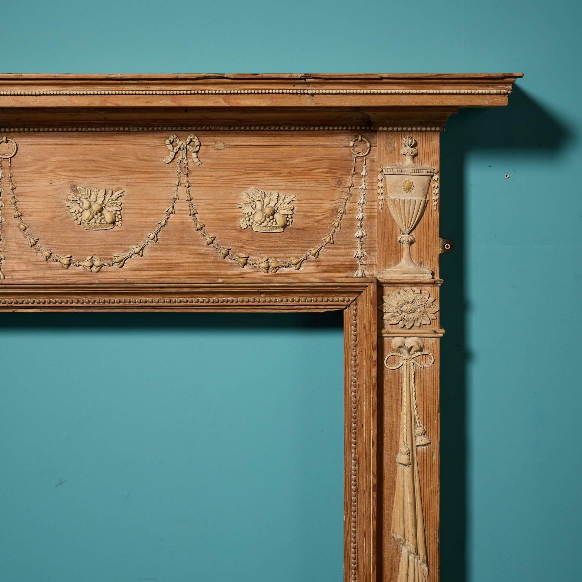 18th Century Antique Scottish Pine Robert Adam Style Fire Surround For Sale