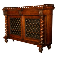 Antique Scottish Regency Rosewood Credenza Barley Twist & Brass Grilles Bookcase