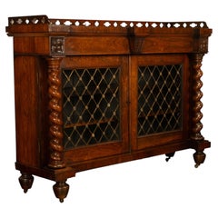 Antique Scottish Regency Rosewood Credenza Barley Twist & Brass Grilles Bookcase