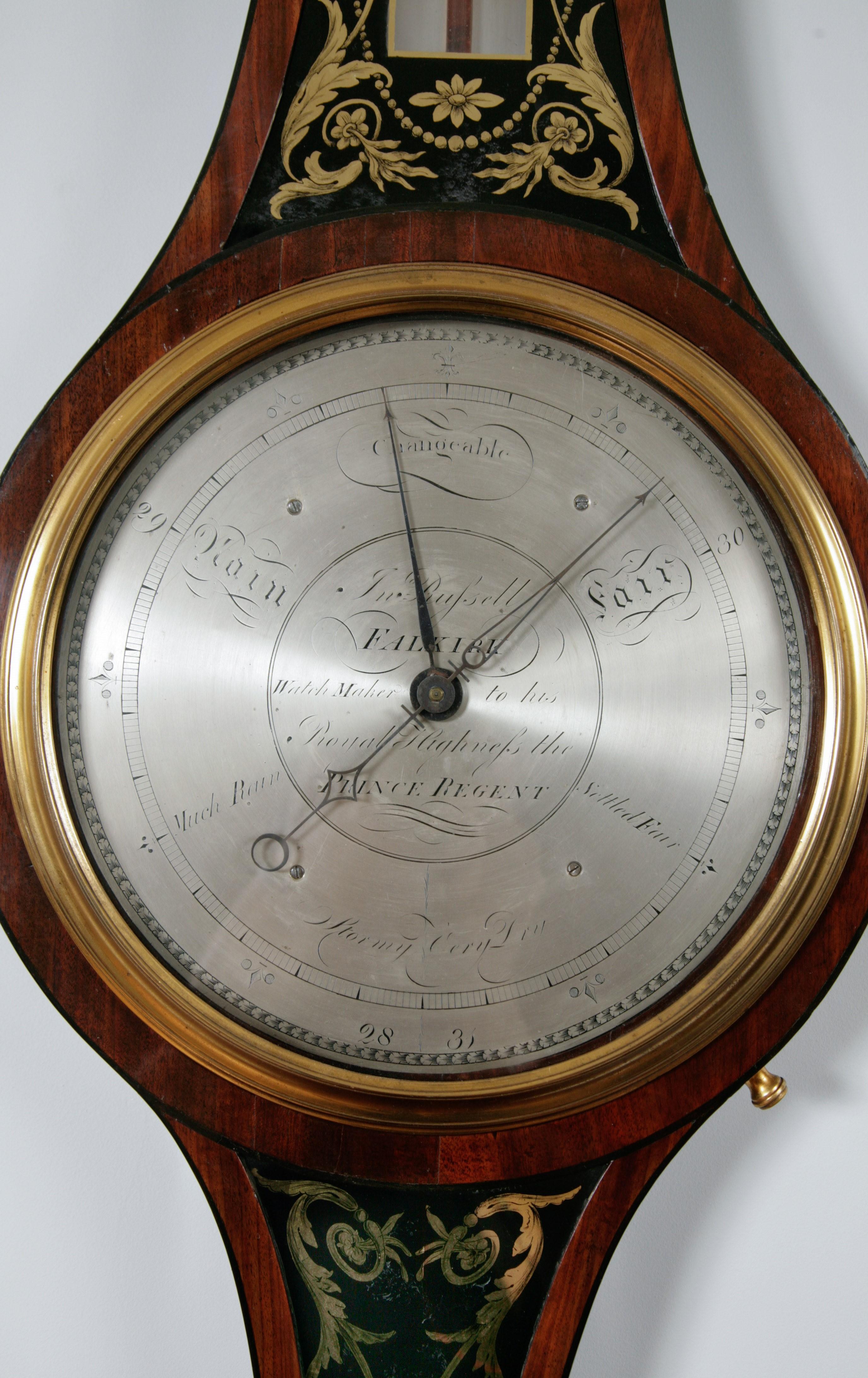 XIXe siècle Antique baromètre écossais de style Régence en verre vert par John Russell de Falkirk en vente