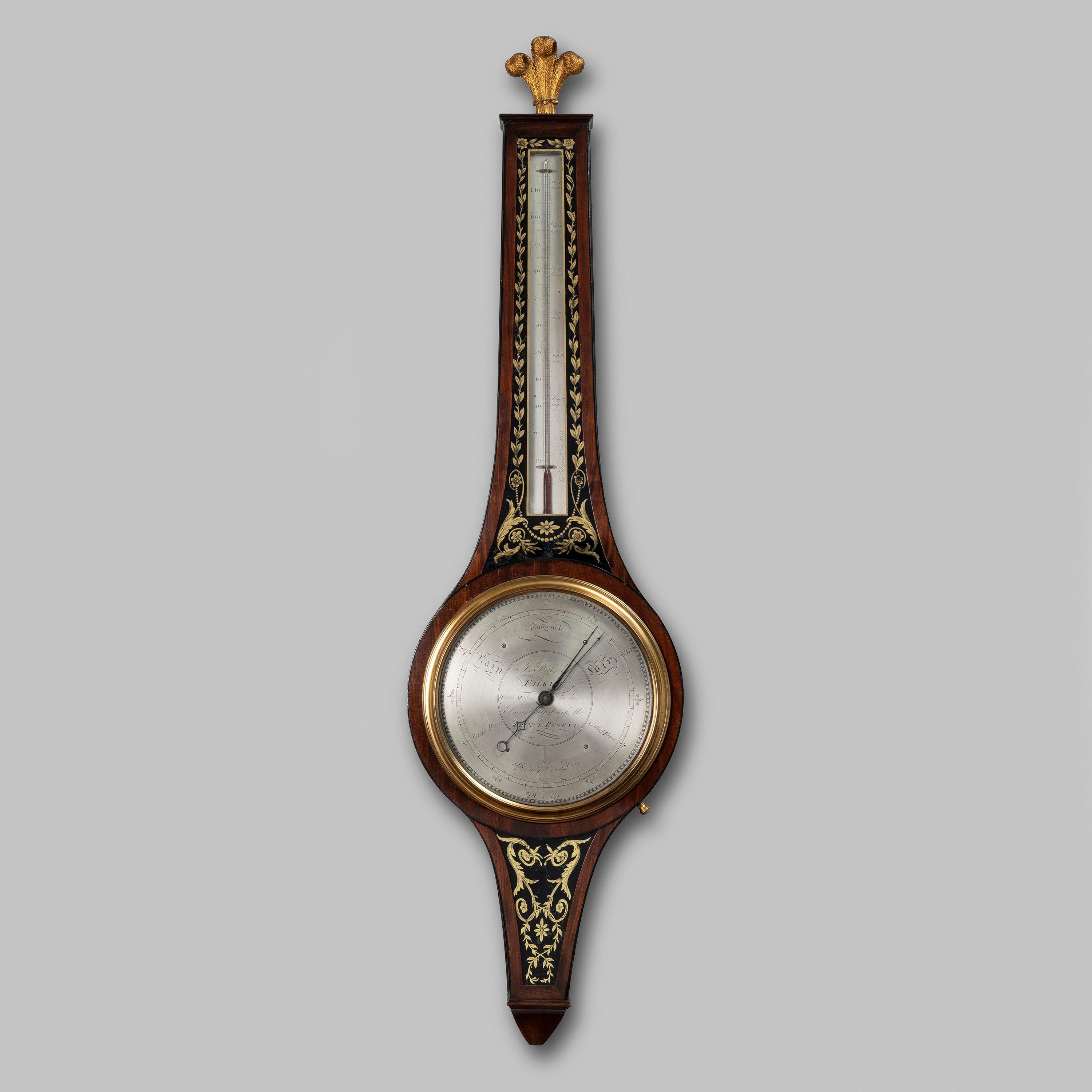 Acajou Antique baromètre écossais de style Régence en verre vert par John Russell de Falkirk en vente