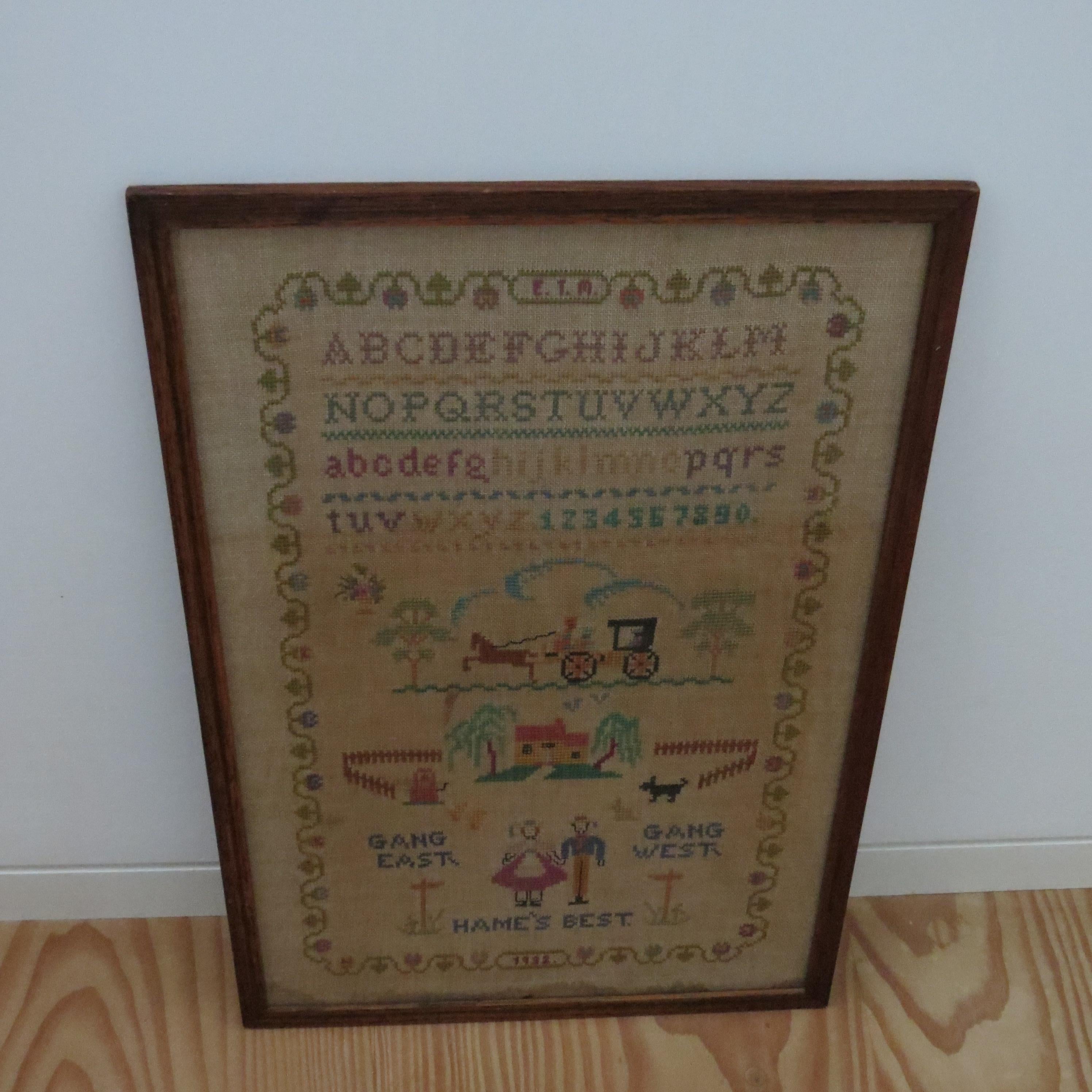 Antique Scottish sampler Gang East Gang West Hame's Best 4