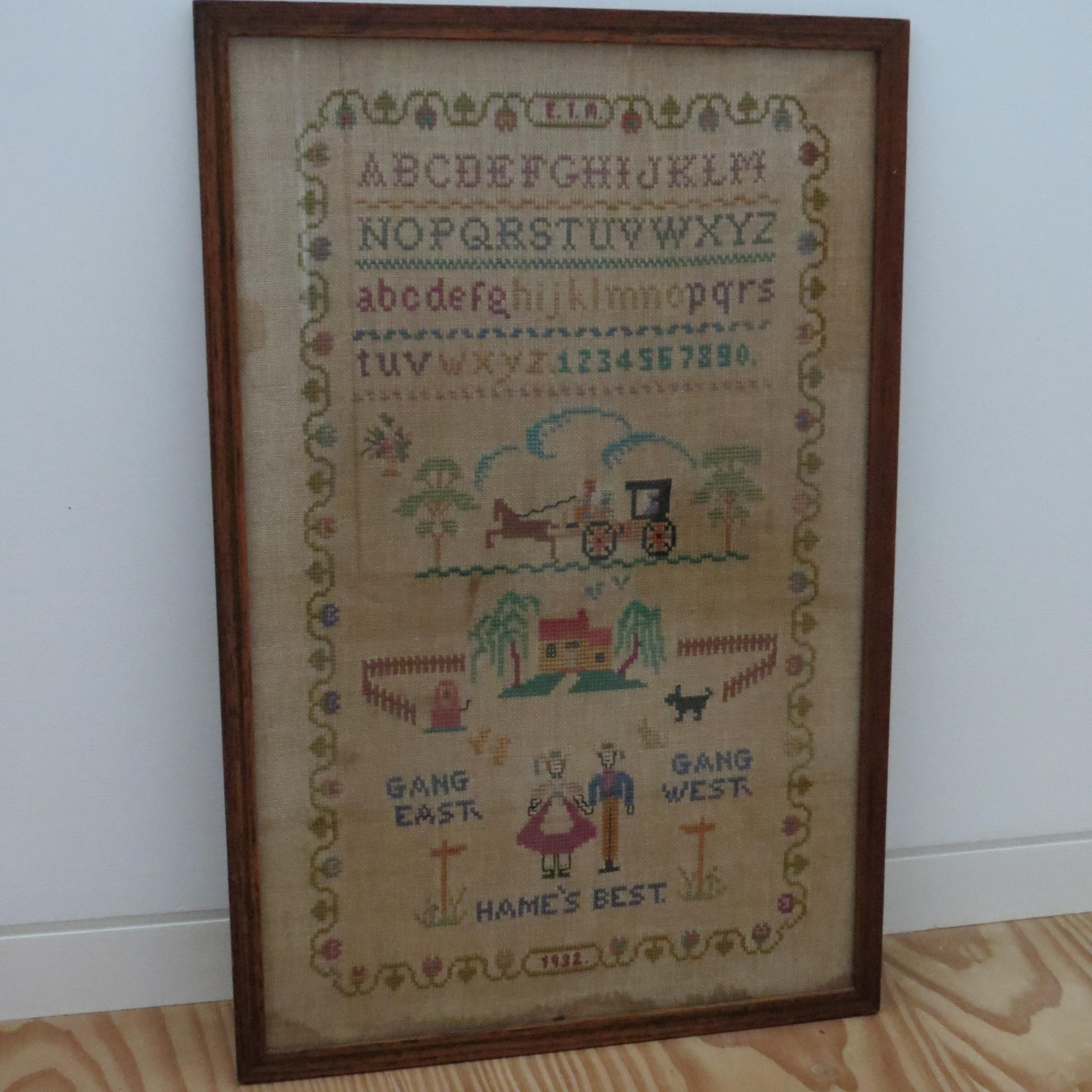 Wonderful Scottish Sampler dated 1932.
Beautifully executed. Initialled ETM.
