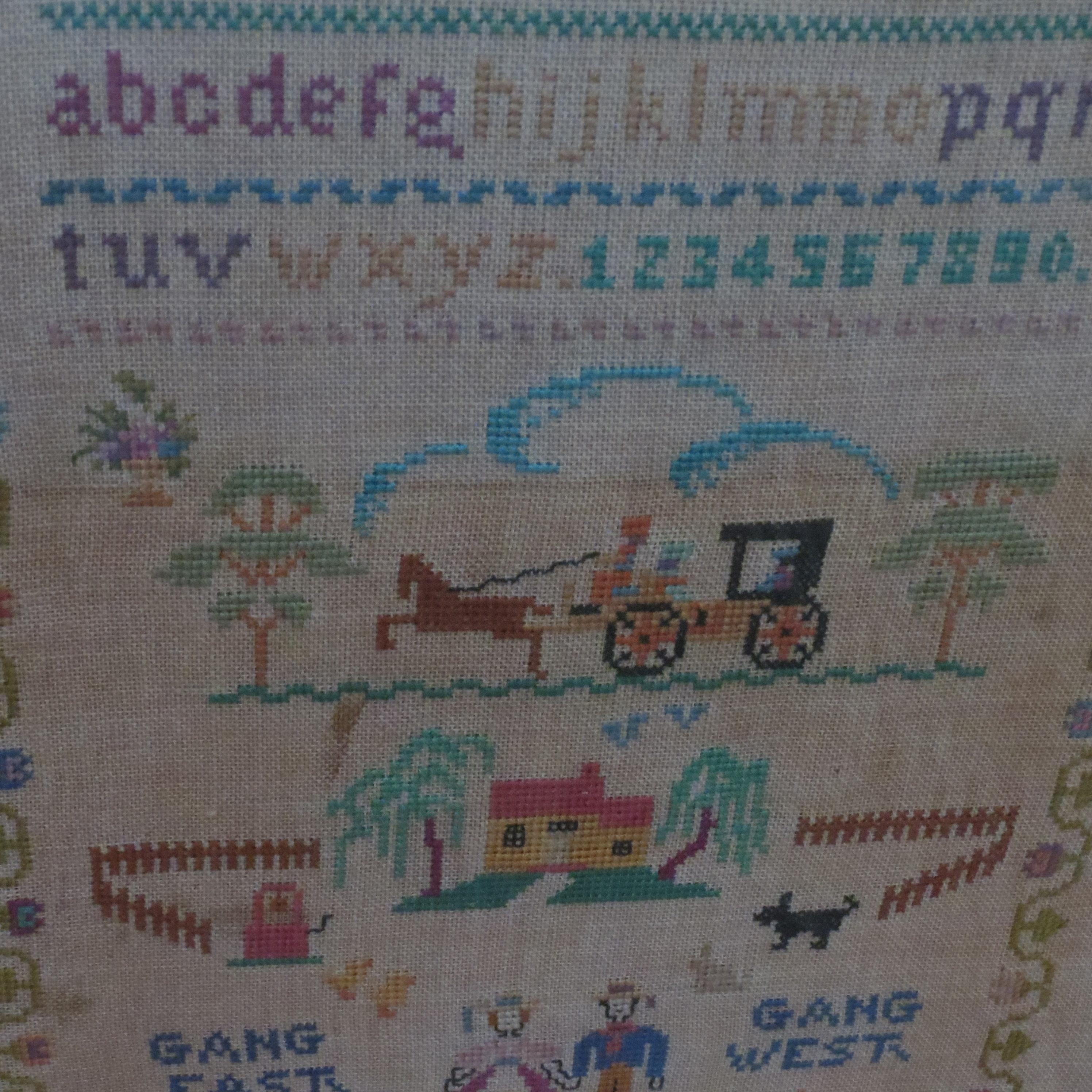 Early 20th Century Antique Scottish sampler Gang East Gang West Hame's Best