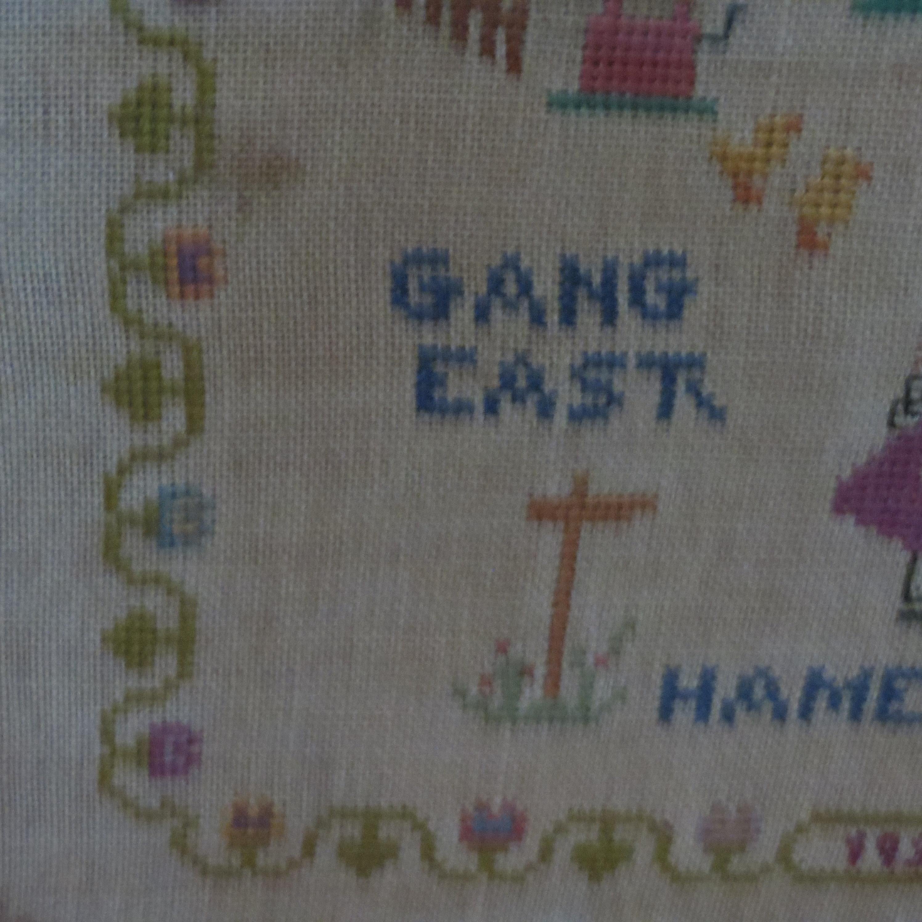 Tapestry Antique Scottish sampler Gang East Gang West Hame's Best