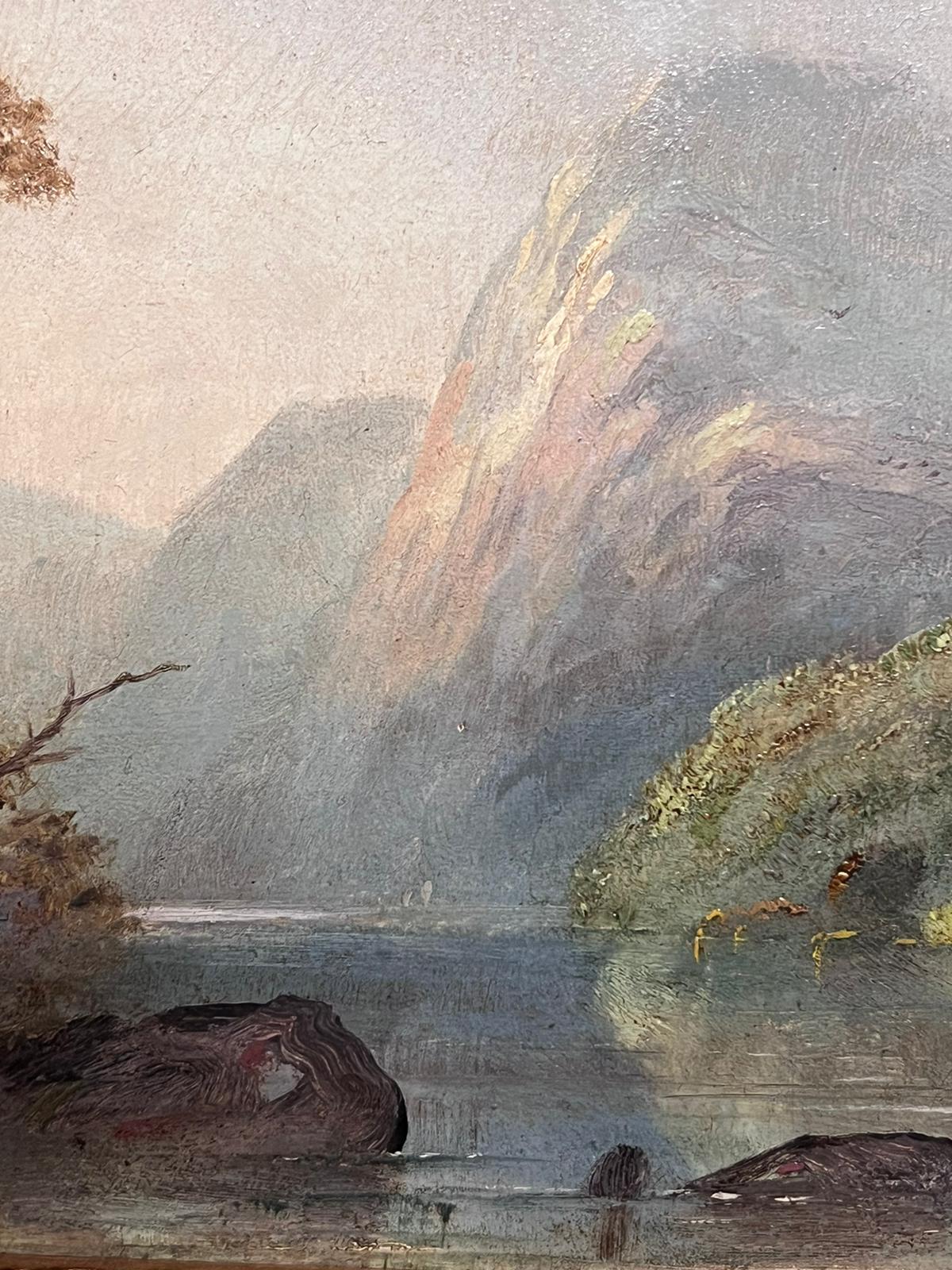 Peinture à l'huile écossaise du 19e siècle représentant des rameurs dans une scène de Loch atmosphérique en vente 1