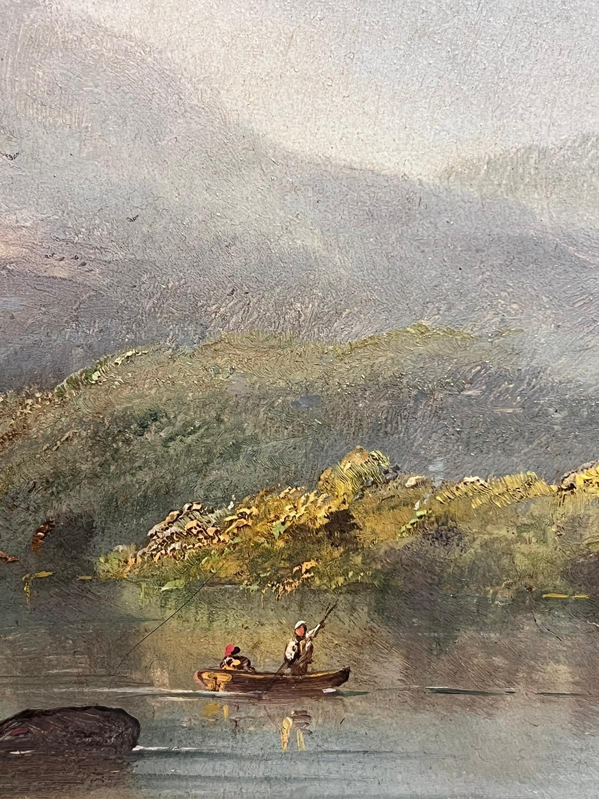 19th Century Scottish Oil Painting Anglers in Boat Atmospheric Loch Scene For Sale 4