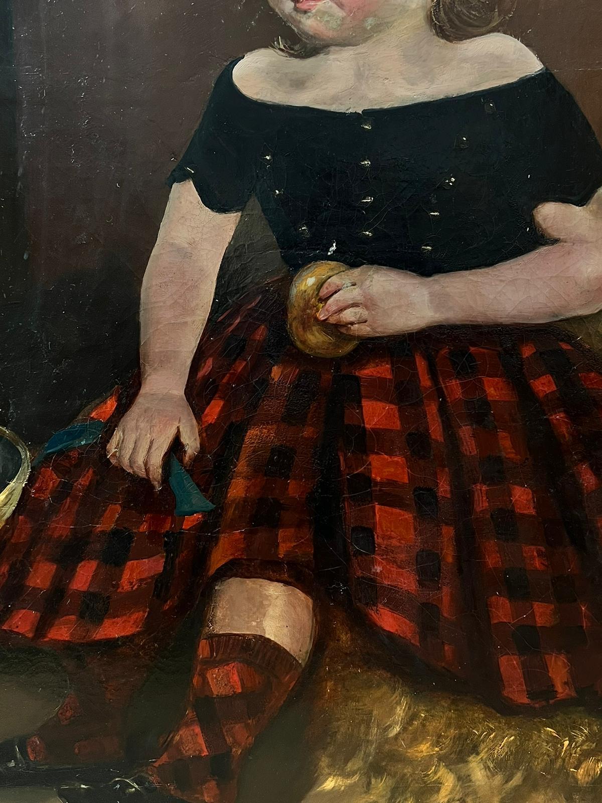 19th Century Scottish Oil Painting Highland Crofters Daughter in Kilt For Sale 3