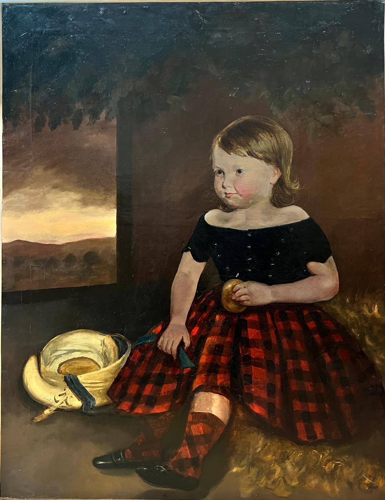 Antique Scottish School Figurative Painting - 19th Century Scottish Oil Painting Highland Crofters Daughter in Kilt
