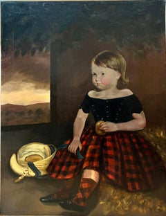 19th Century Scottish Oil Painting Highland Crofters Daughter in Kilt