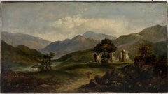 Ancient Castle Ruins in Scottish Highlands Landscape 19th Century Oil Painting