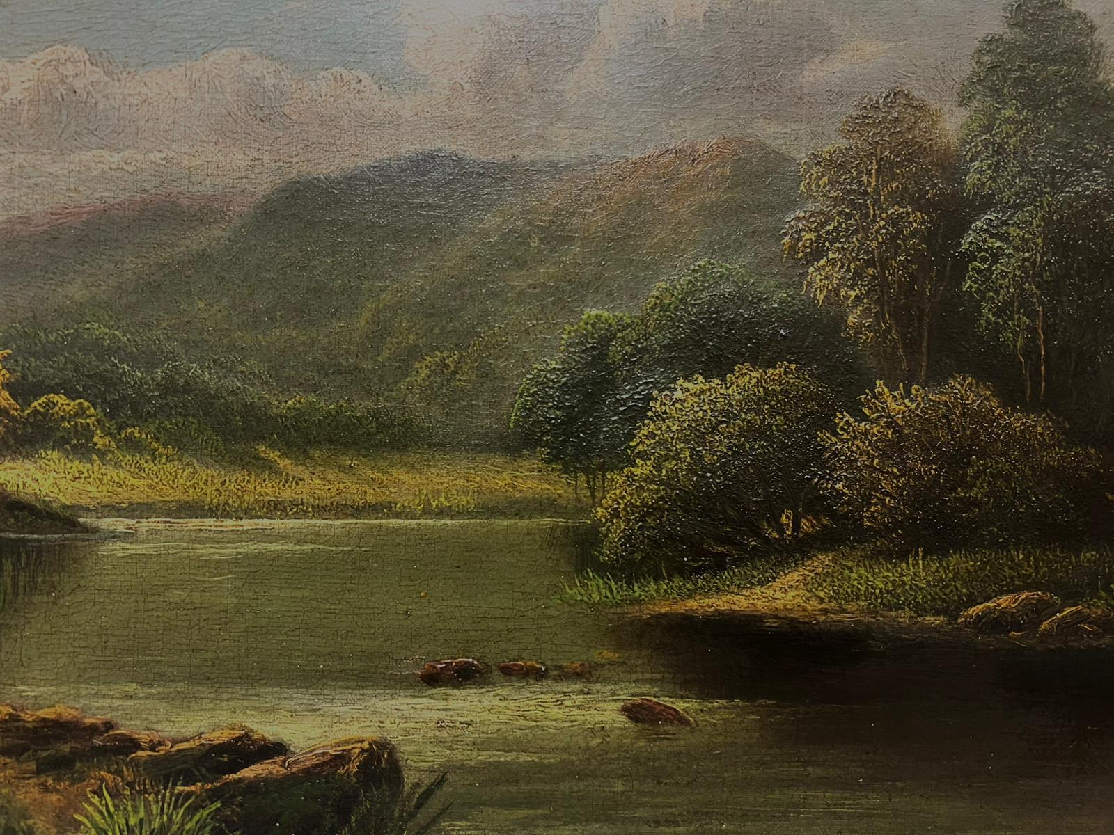 Antique Scottish 19th Century Oil Painting Highland Landscape with River 1
