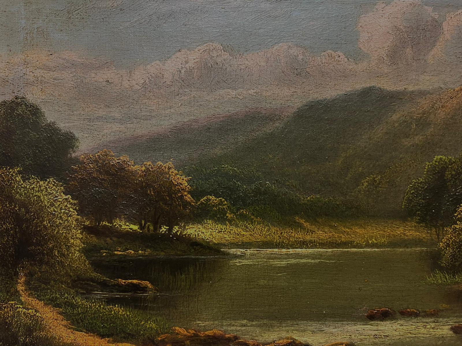 Antique Scottish 19th Century Oil Painting Highland Landscape with River 2