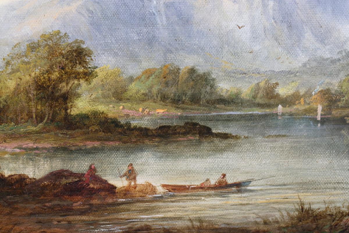 Figures in Boat on Loch Awe Scotland Antique Scottish Signed Oil Painting 2