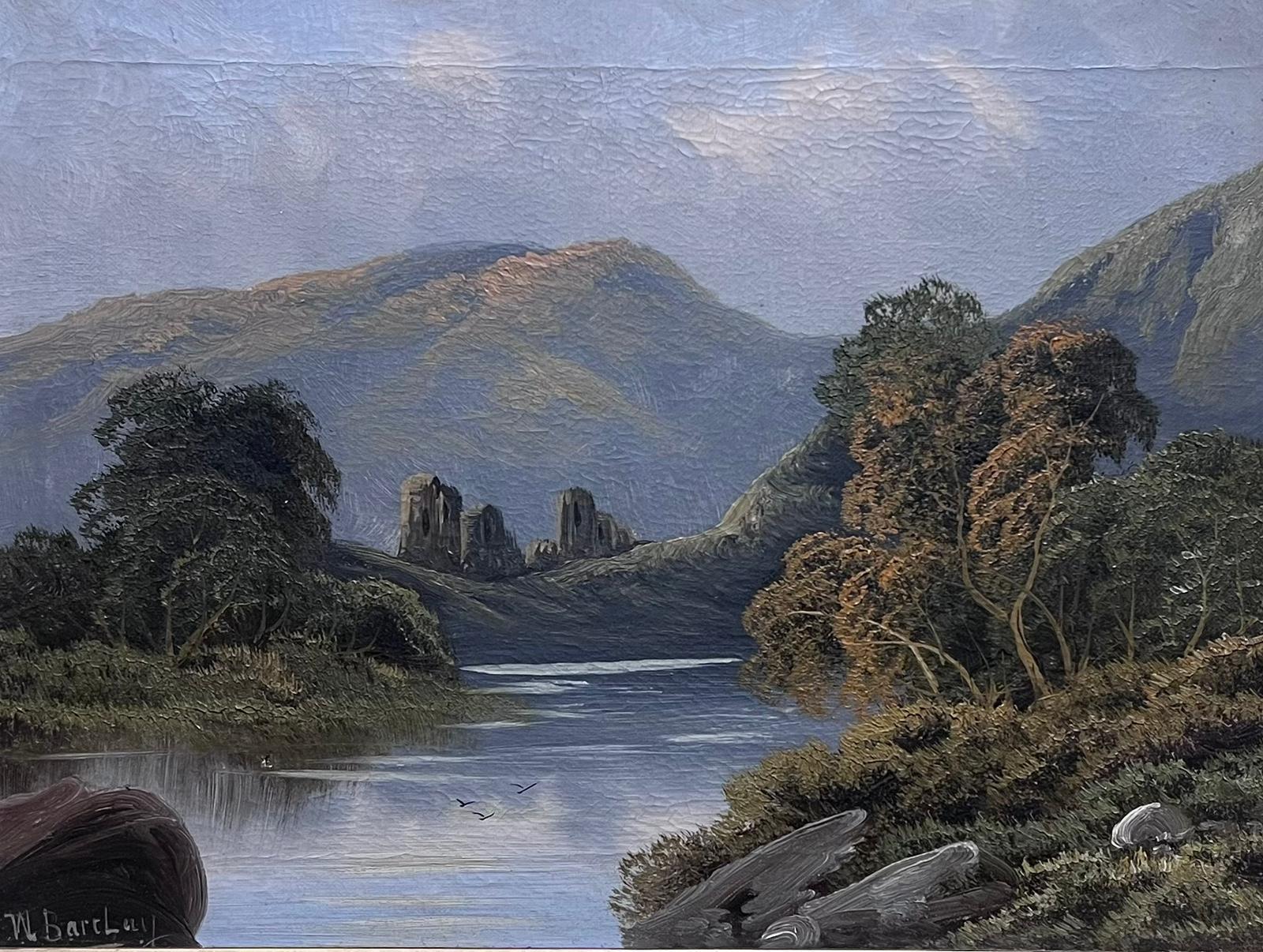 Loch Katrine The Trossachs Scozia Pittura ad olio del XIX secolo firmata Cornice dorata - Painting di Antique Scottish School