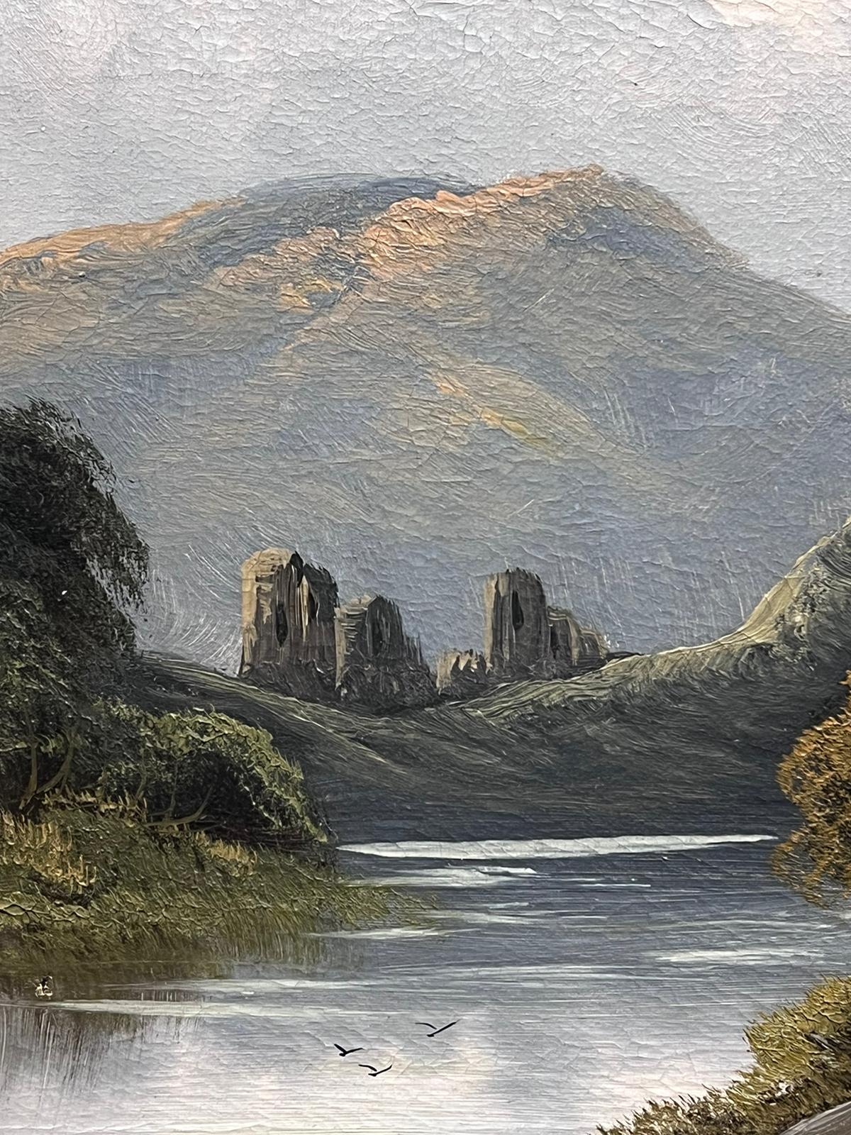 Loch Katrine The Trossachs Scozia Pittura ad olio del XIX secolo firmata Cornice dorata - Painting Vittoriano di Antique Scottish School