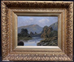 Loch Katrine The Trossachs Scozia Pittura ad olio del XIX secolo firmata Cornice dorata