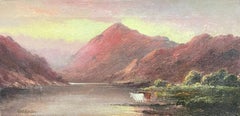 Victorian Scottish Highlands Oil Painting Cattle Watering in Loch Signed work