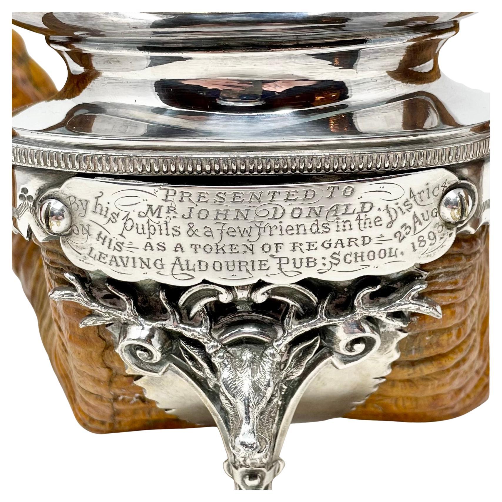 Antique Scottish Sheffield Silver Mounted Snuff Mull & Inkwell, Circa 1893 7