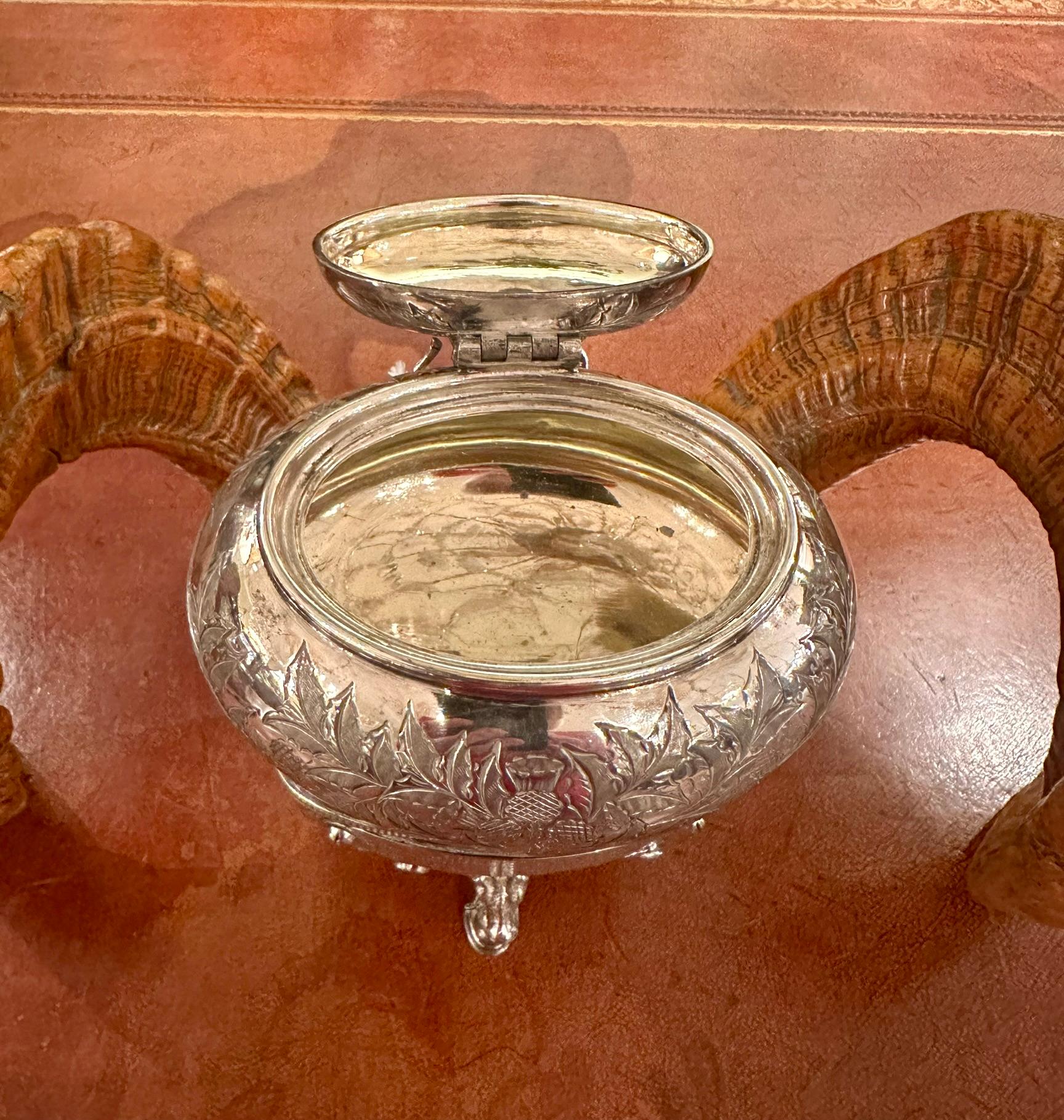 Antique Scottish Sheffield Silver Mounted Snuff Mull & Inkwell, Circa 1893 11
