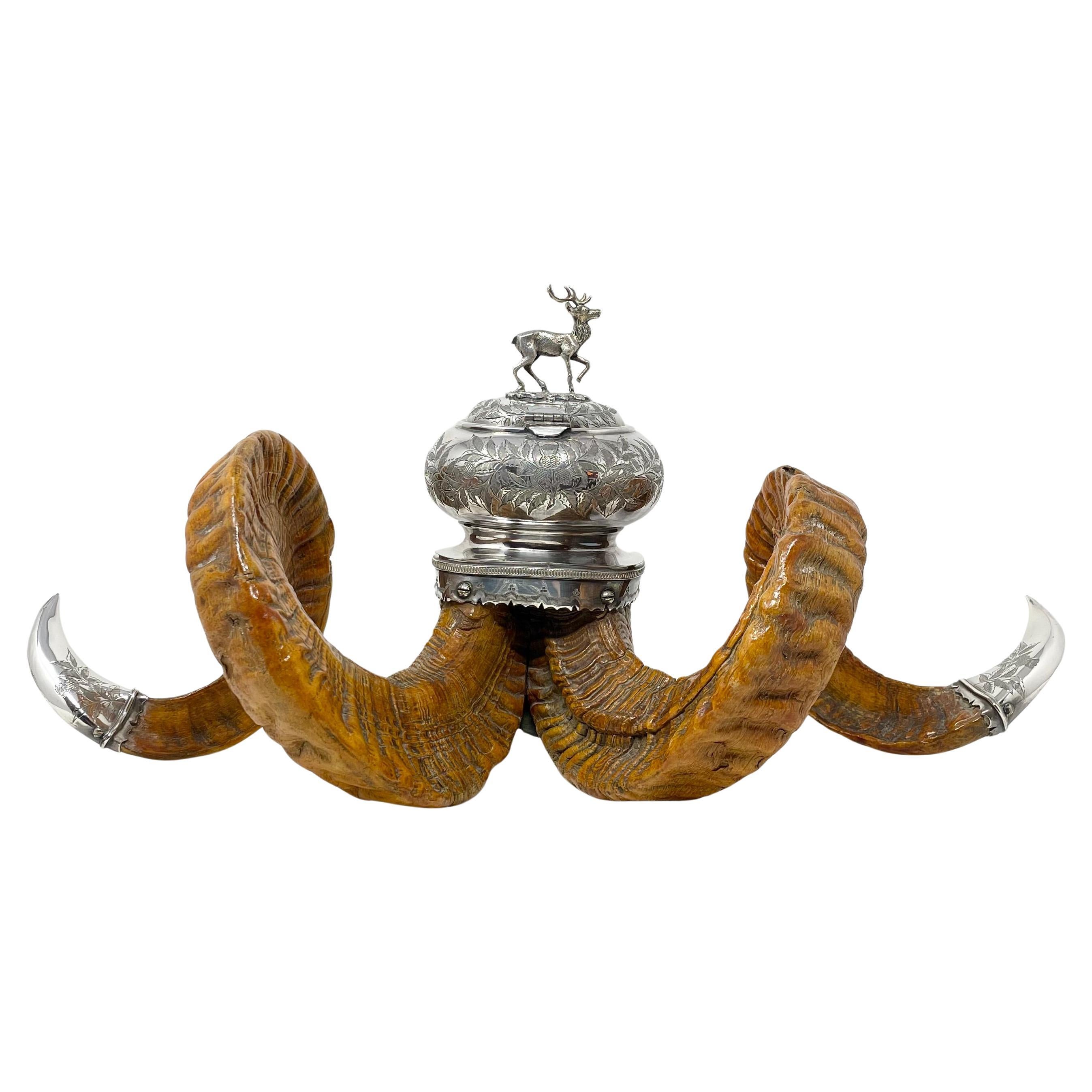Antique Scottish Sheffield Silver Mounted Snuff Mull & Inkwell, Circa 1893 3