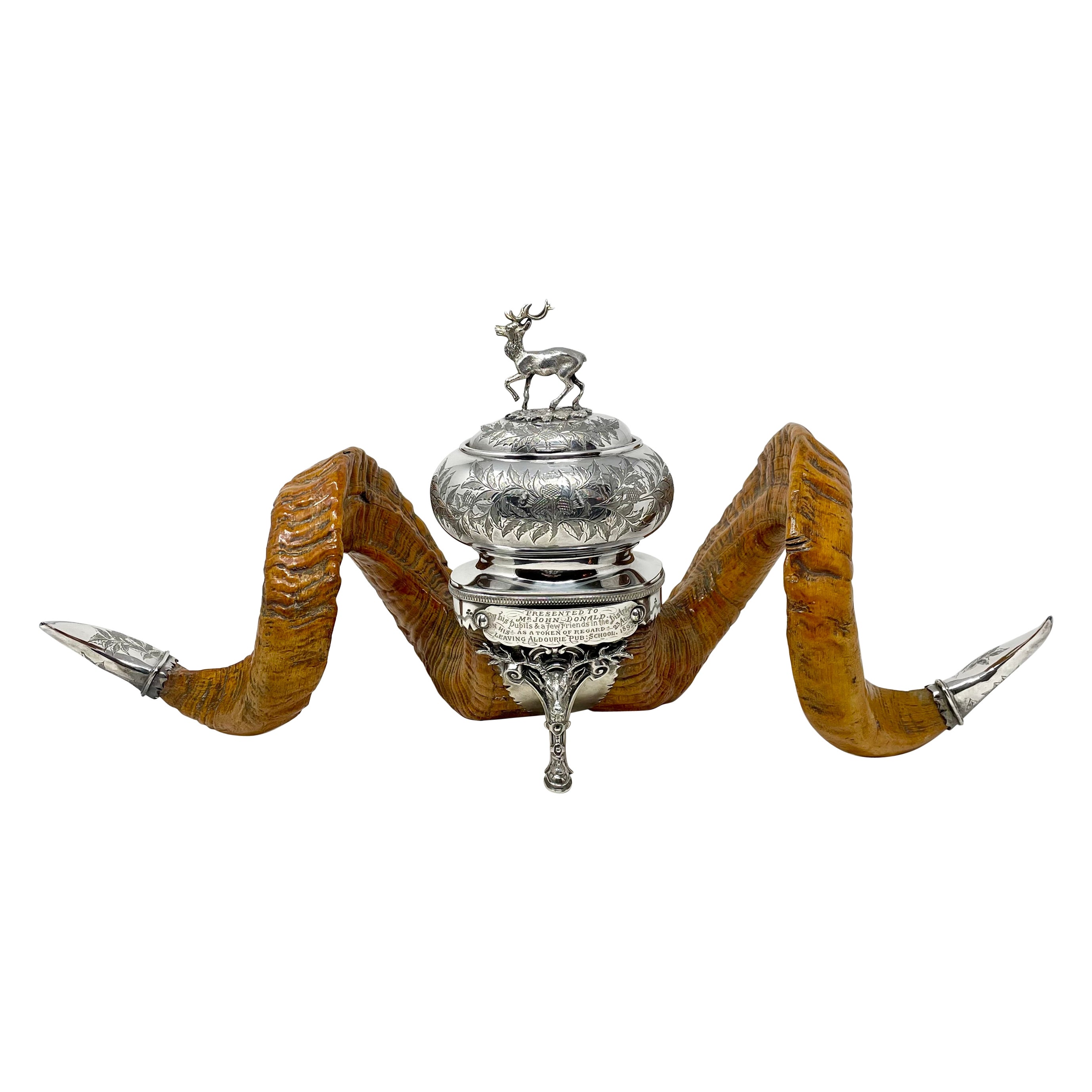Antique Scottish Sheffield Silver Mounted Snuff Mull & Inkwell, Circa 1893
