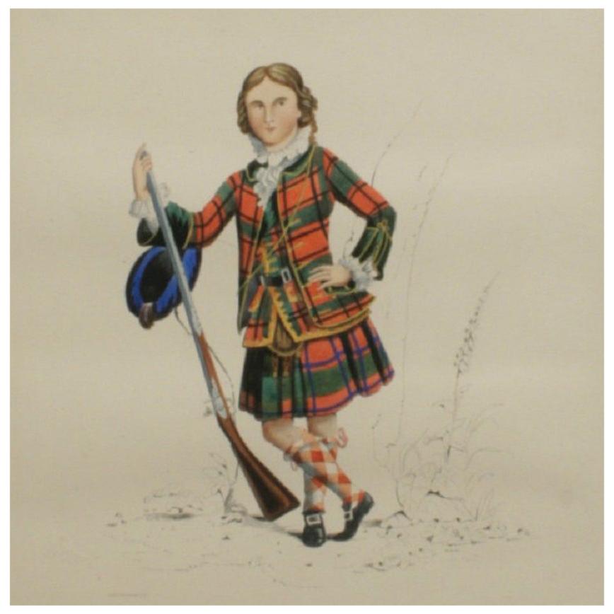 Antique Scottish Shooting Engraving of Sir James Macdonald, Boy with Gun
