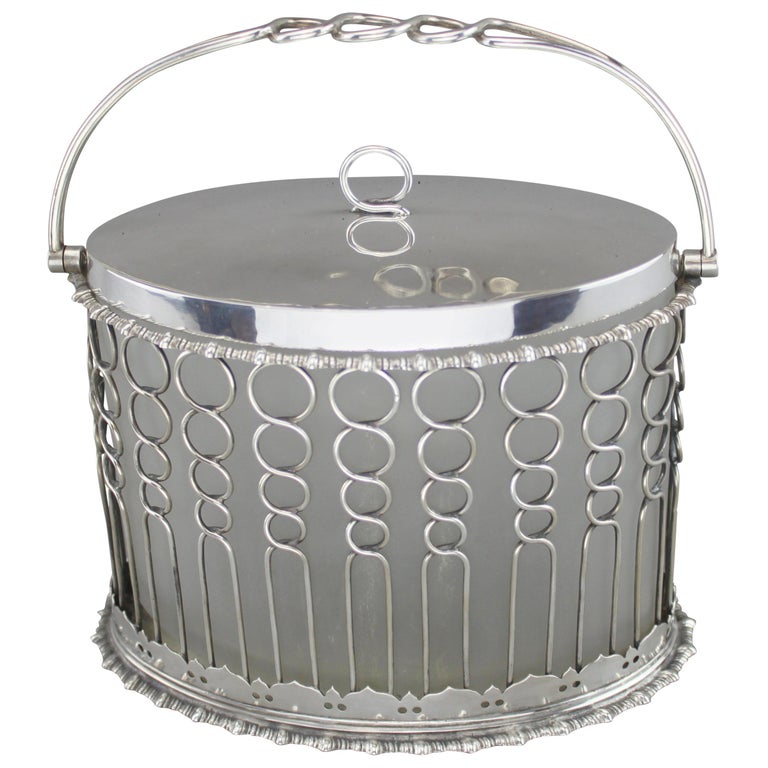 Antique Scottish Silver and Crystal Glass Tea Caddy/ Biscuit Holder, 1898 For Sale at 1stdibs