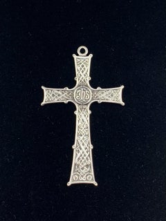 Antique Scottish Silver Large Celtic Double Sided JHS Christogram Cross Pendant
