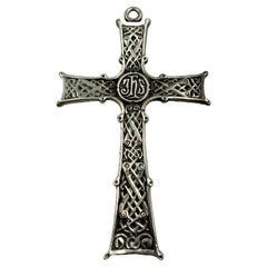 Antique Scottish Silver Large Celtic Double Sided JHS Christogram Cross Pendant