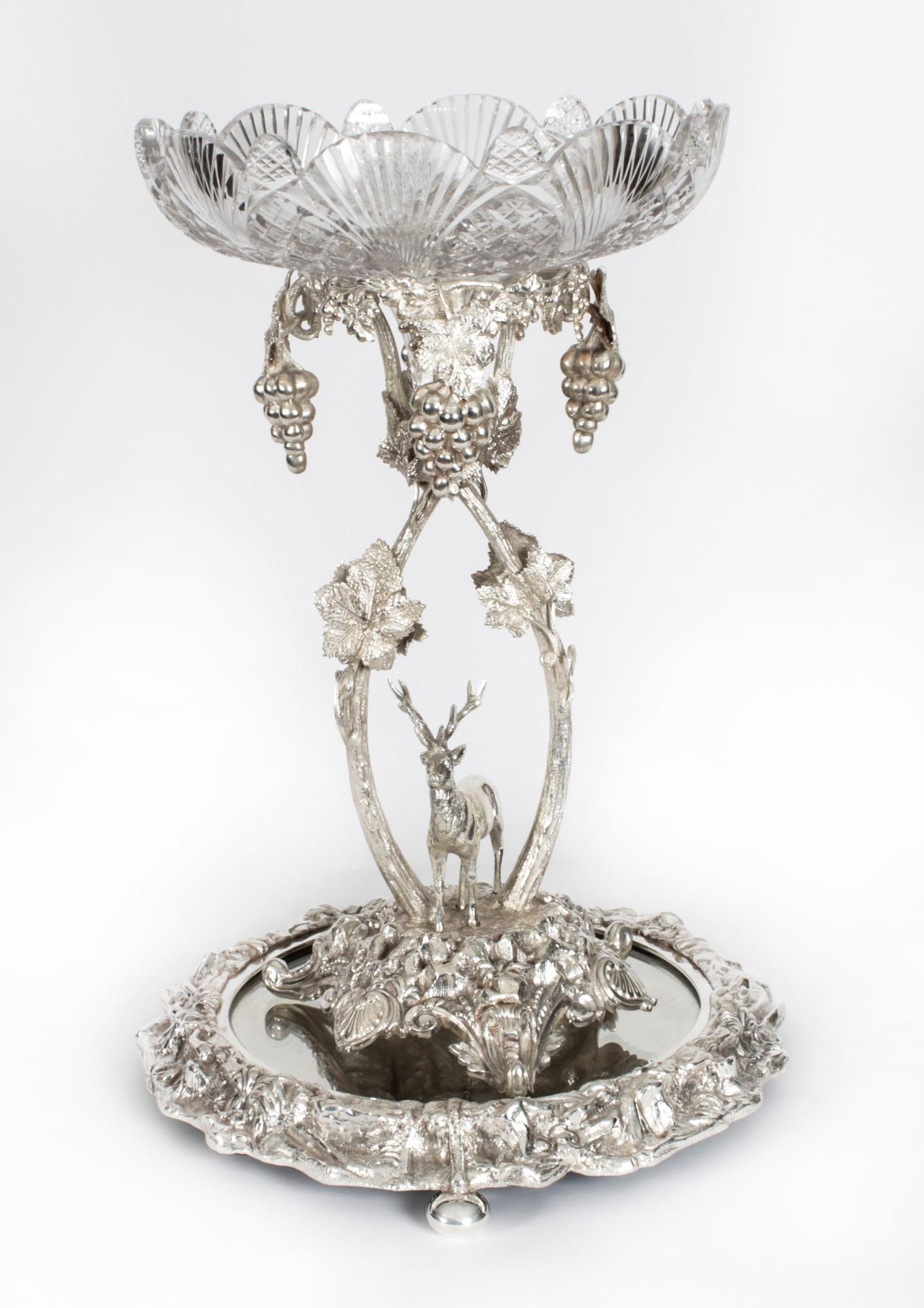Antique Scottish Silver Plate Cut Glass Comport Stag Centrepiece, 19th Century For Sale 8