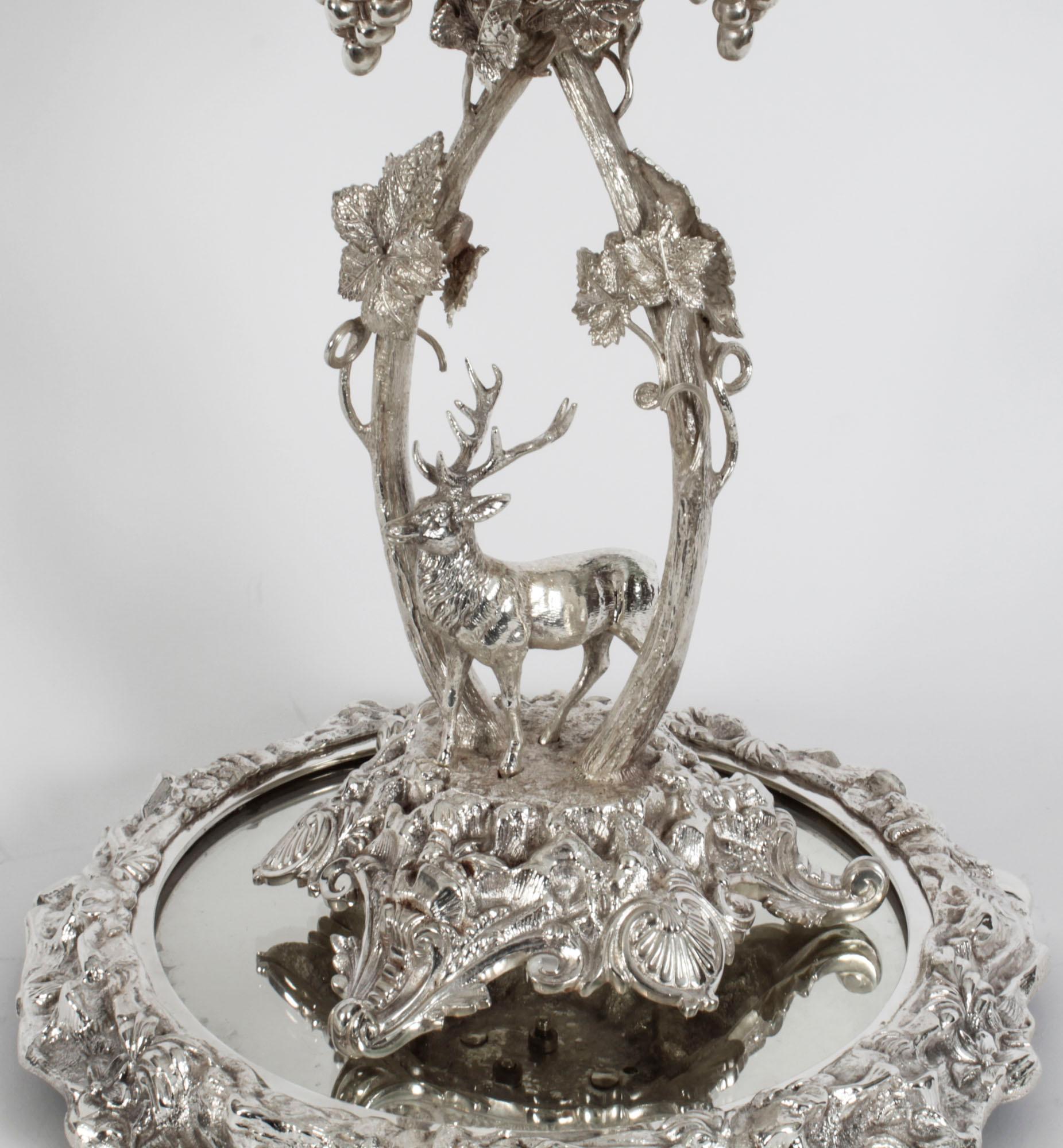 Antique Scottish Silver Plate Cut Glass Comport Stag Centrepiece, 19th Century In Good Condition For Sale In London, GB