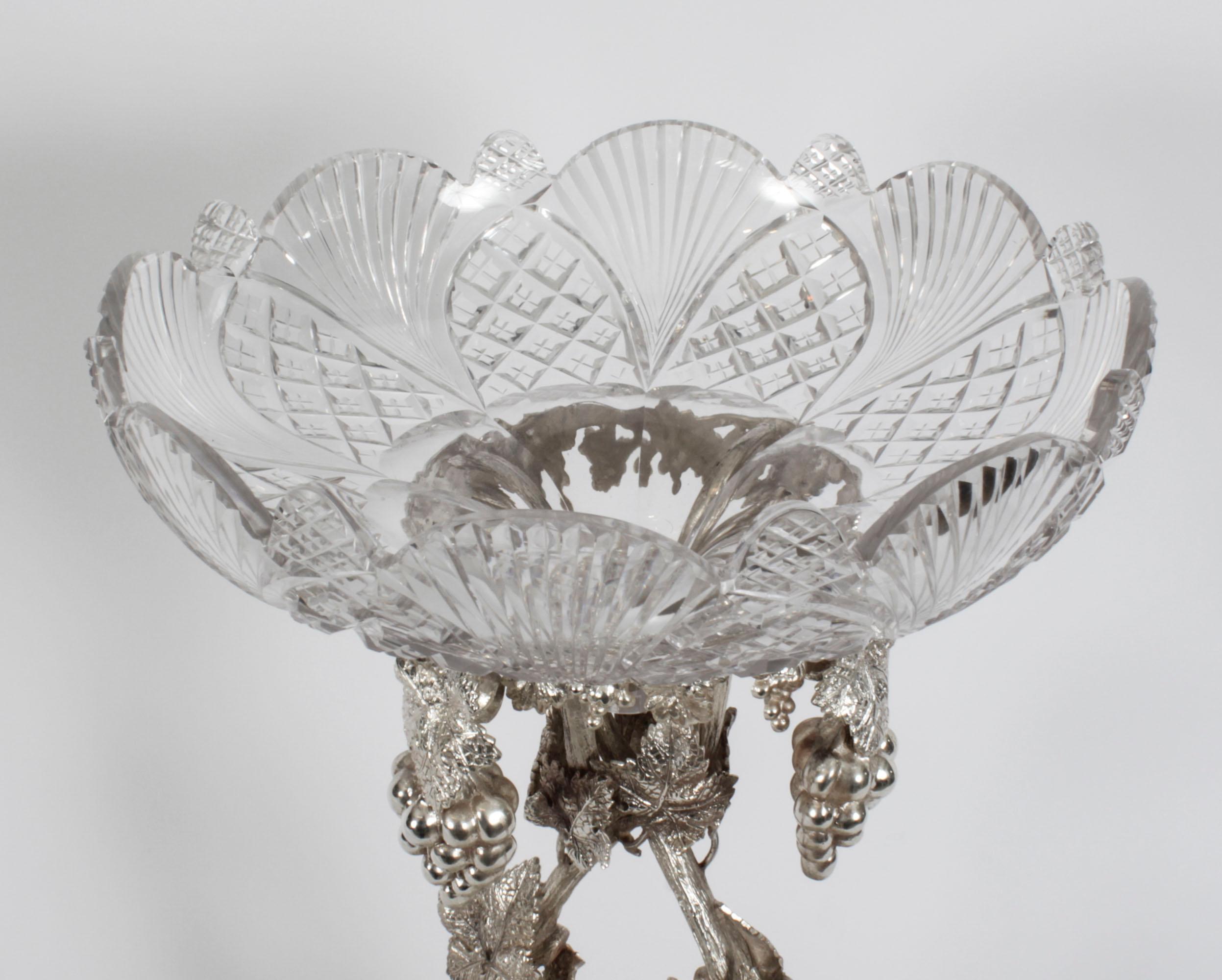 Antique Scottish Silver Plate Cut Glass Comport Stag Centrepiece, 19th Century For Sale 1
