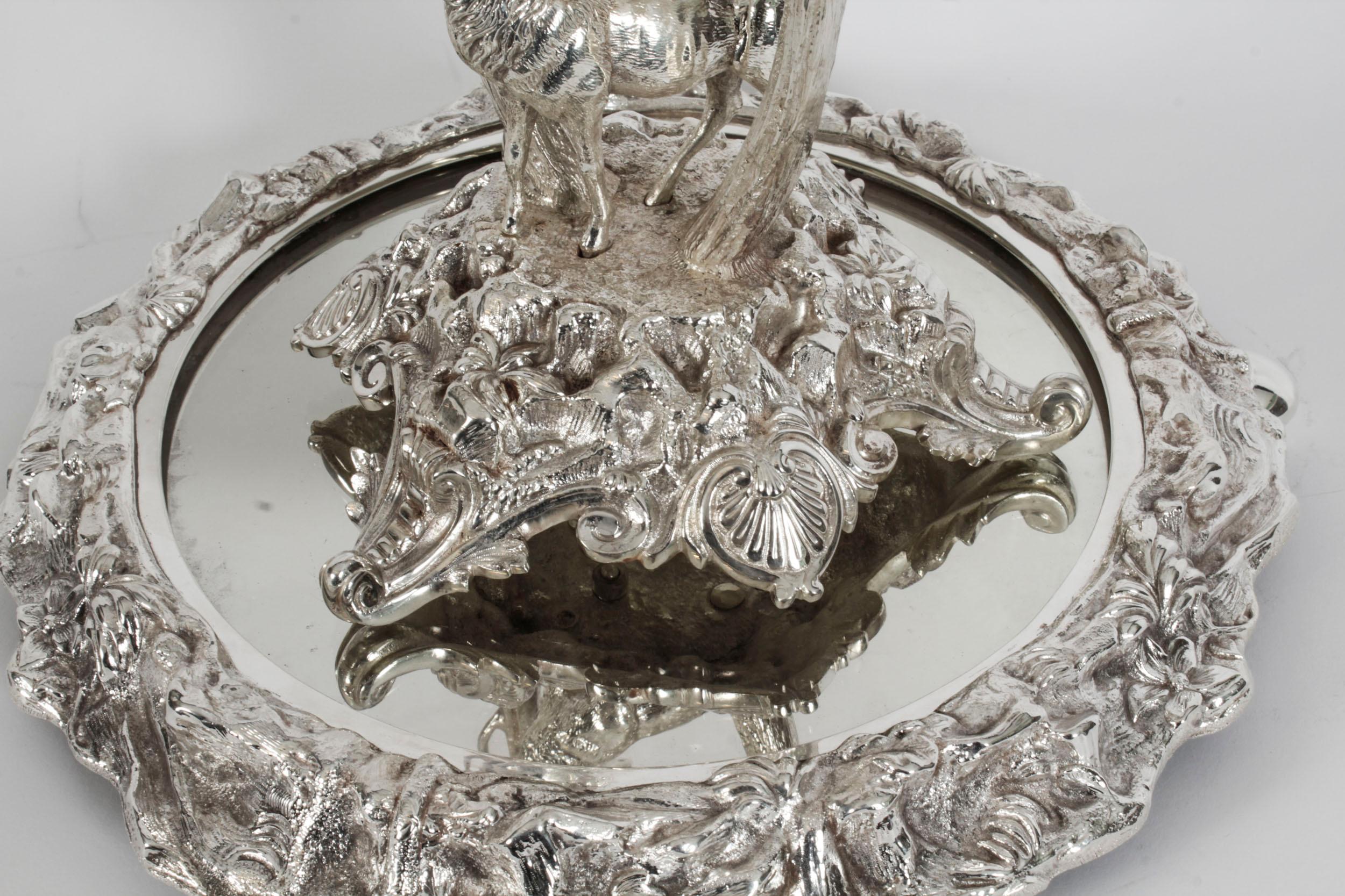 Antike schottische Silberplatte geschliffenes Glas Comport Hirsch Tafelaufsatz 19th C im Angebot 1