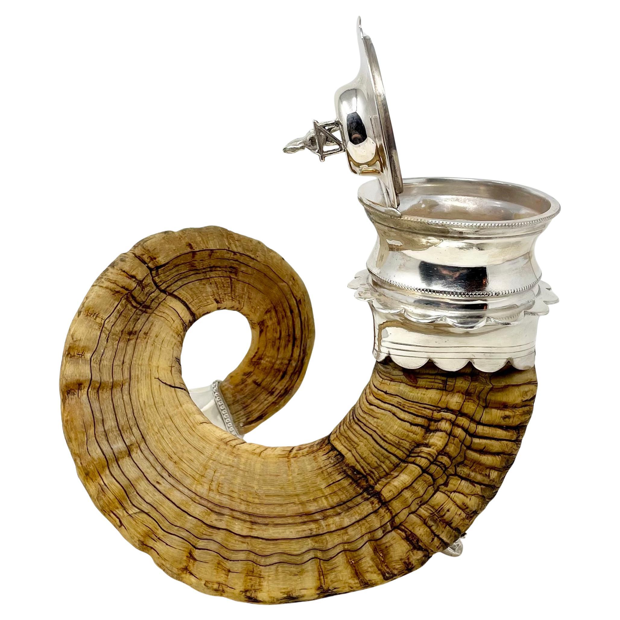 Antique Scottish Silver-Plate Mounted Ram's Horn Snuff Mull, Circa 1880. 7